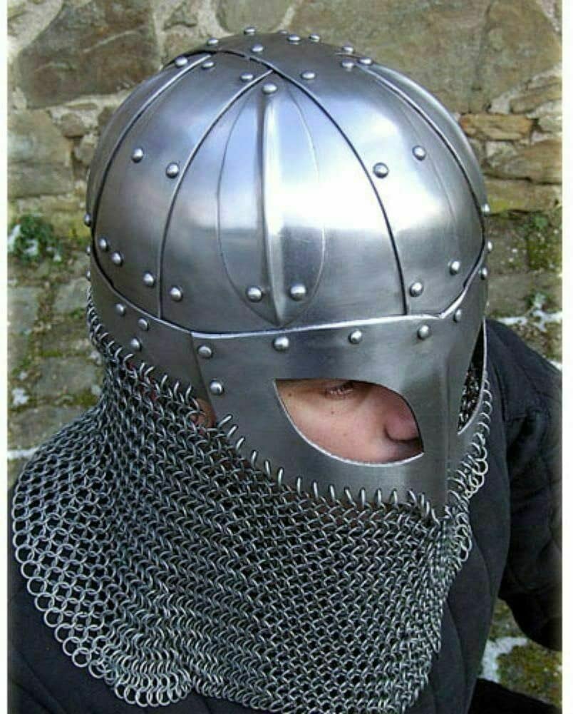 Authentic Medieval Viking Helmet - 18G Steel Battle Armor with Chainmail - Historical Reenactment & LARP Costume - Perfect for Halloween, Cosplay & Christmas Gifts