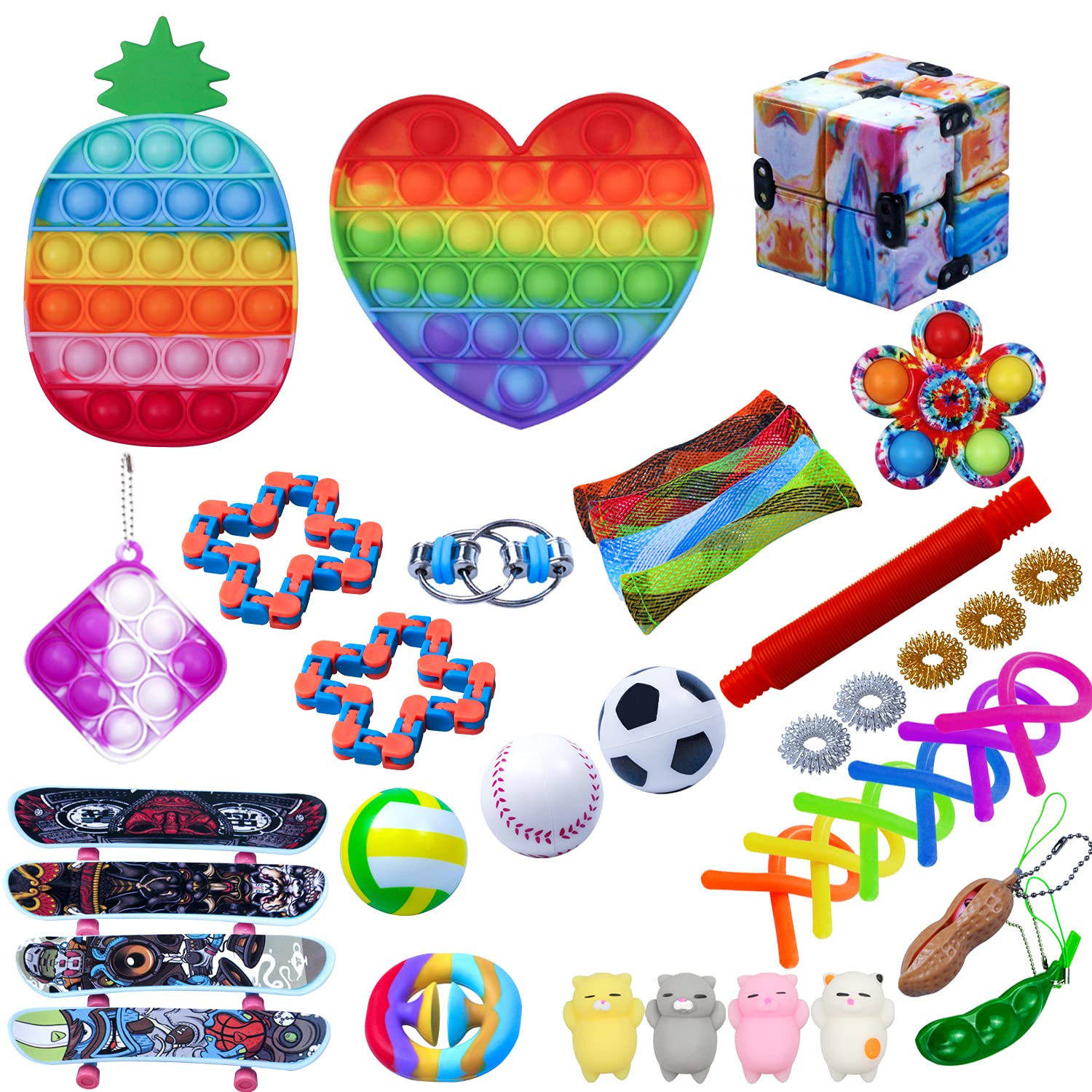Ernsix 38 Pack Fidget Toys Set - Stress Relief Sensory Toys for Kids, Girls & Boys - Includes Pop Toys & Mini Keychain Assortments - Perfect for Birthday Party Favors, Classroom Rewards & Anxiety Relief