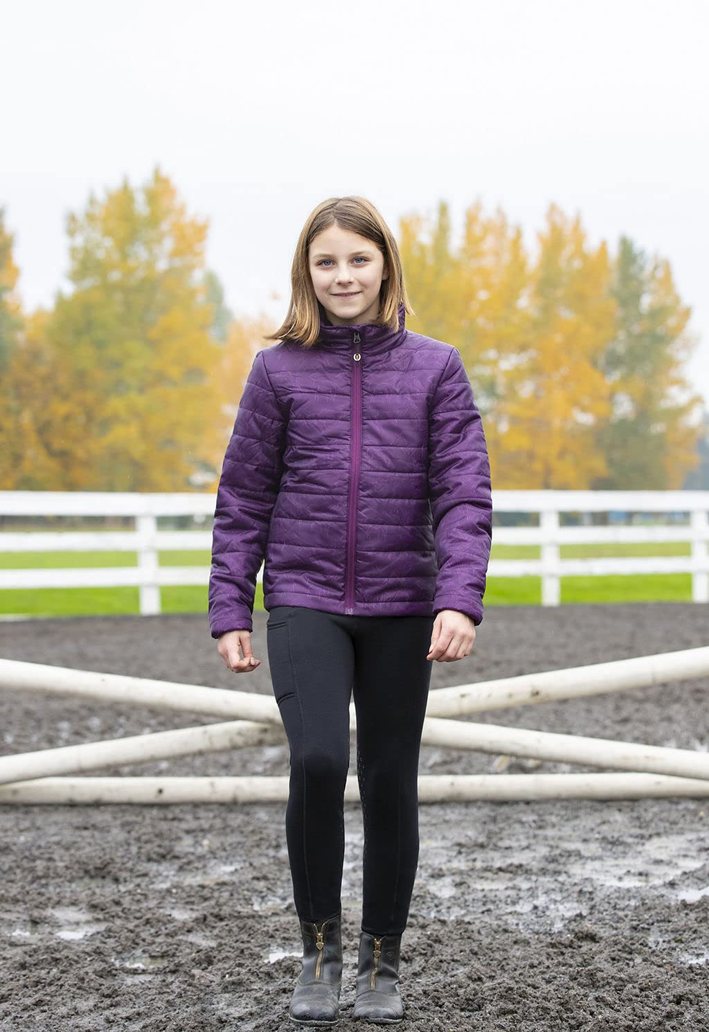 Kerrits Kids Power Stretch Fleece Knee Patch Winter Horse Riding Tights - Warm Polartec Equestrian Leggings with Pocket for Girls & Boys | Perfect for Cold Weather Riding Lessons & Stable Activities