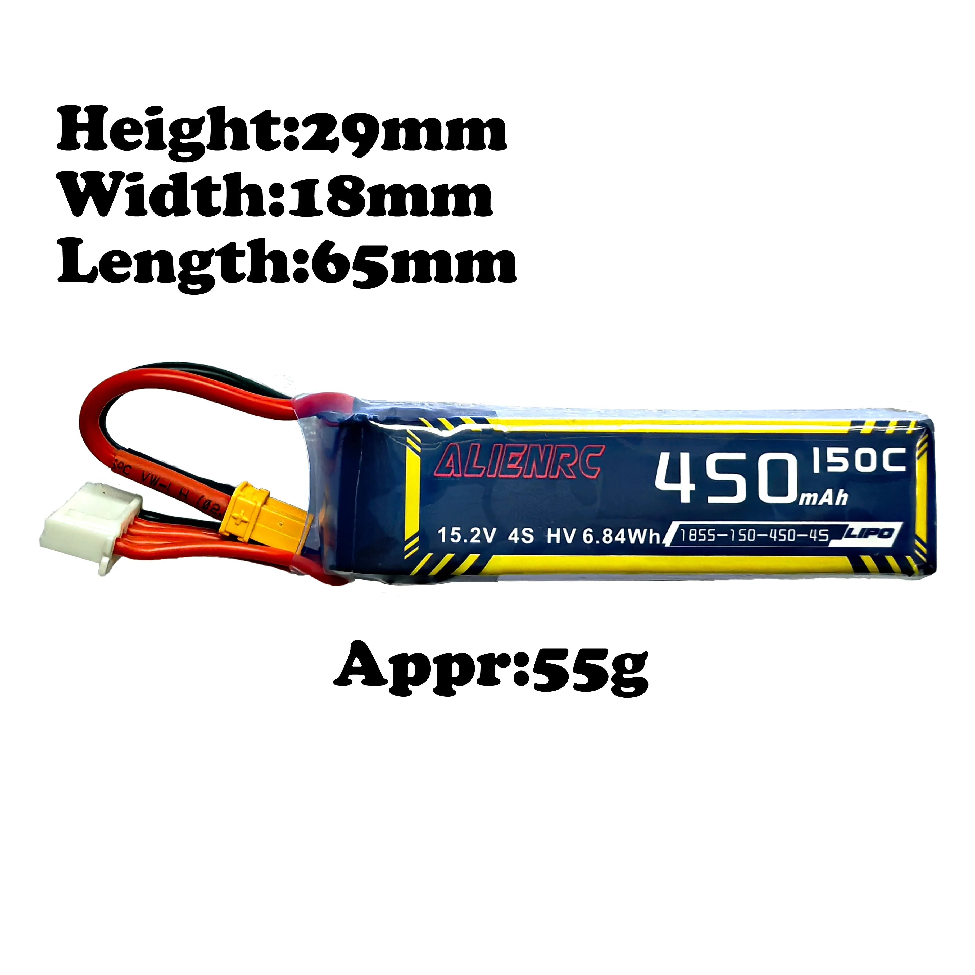 High-Performance Alien 450mAh 4S 15.2V 150C LiPo Battery with XT30 Connector (2-Pack) - Perfect for FPV Drones, RC Cars, and High-Speed Racing Models