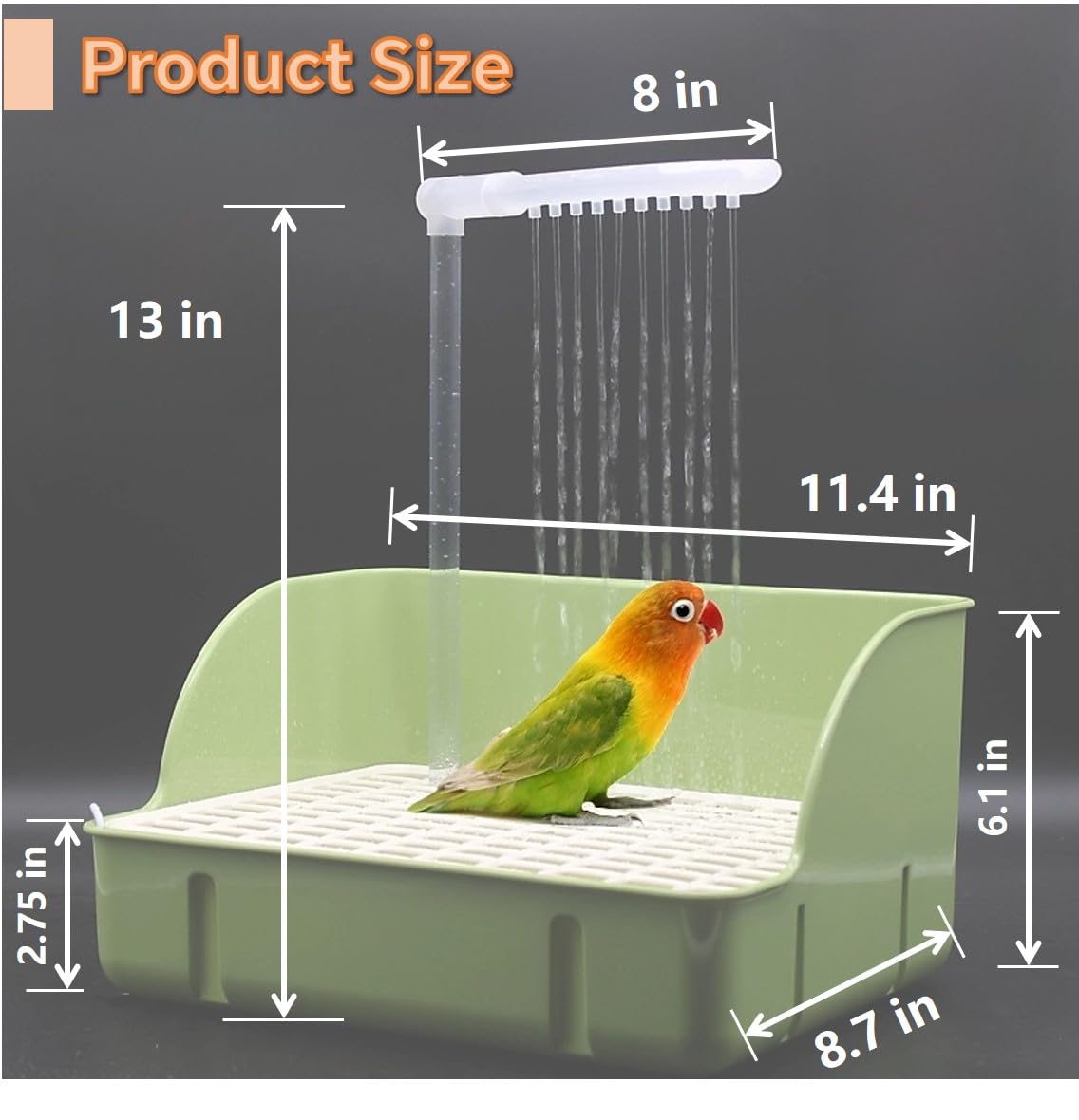Automatic Circulating Bird Bath for Cage - Indoor Parrot Shower with Perch & Splash Guard - Perfect for Budgies, Lovebirds, Cockatiels, Finches, Cockatoos & Conures (Green) | Ideal for Daily Bird Grooming & Playtime in Aviaries or Home Cages