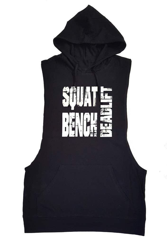 Men's Workout Vest T-Shirt Hoodie - Squat Bench Deadlift Training Apparel - Black Gym Wear for Fitness & Weightlifting