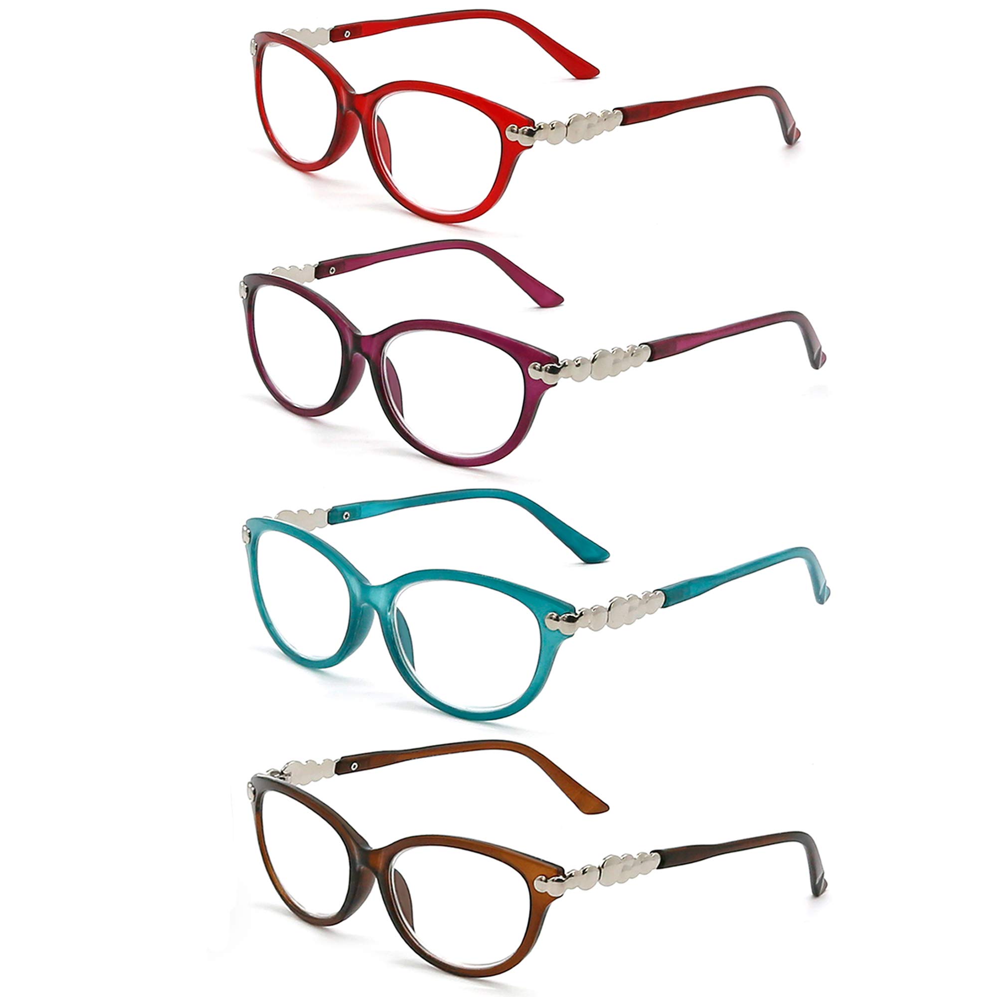 Women's Reading Glasses 4-Pack +3.25 Magnification - Stylish & Comfortable Designer Readers for Women - Perfect for Reading Books, Crafts & Computer Work