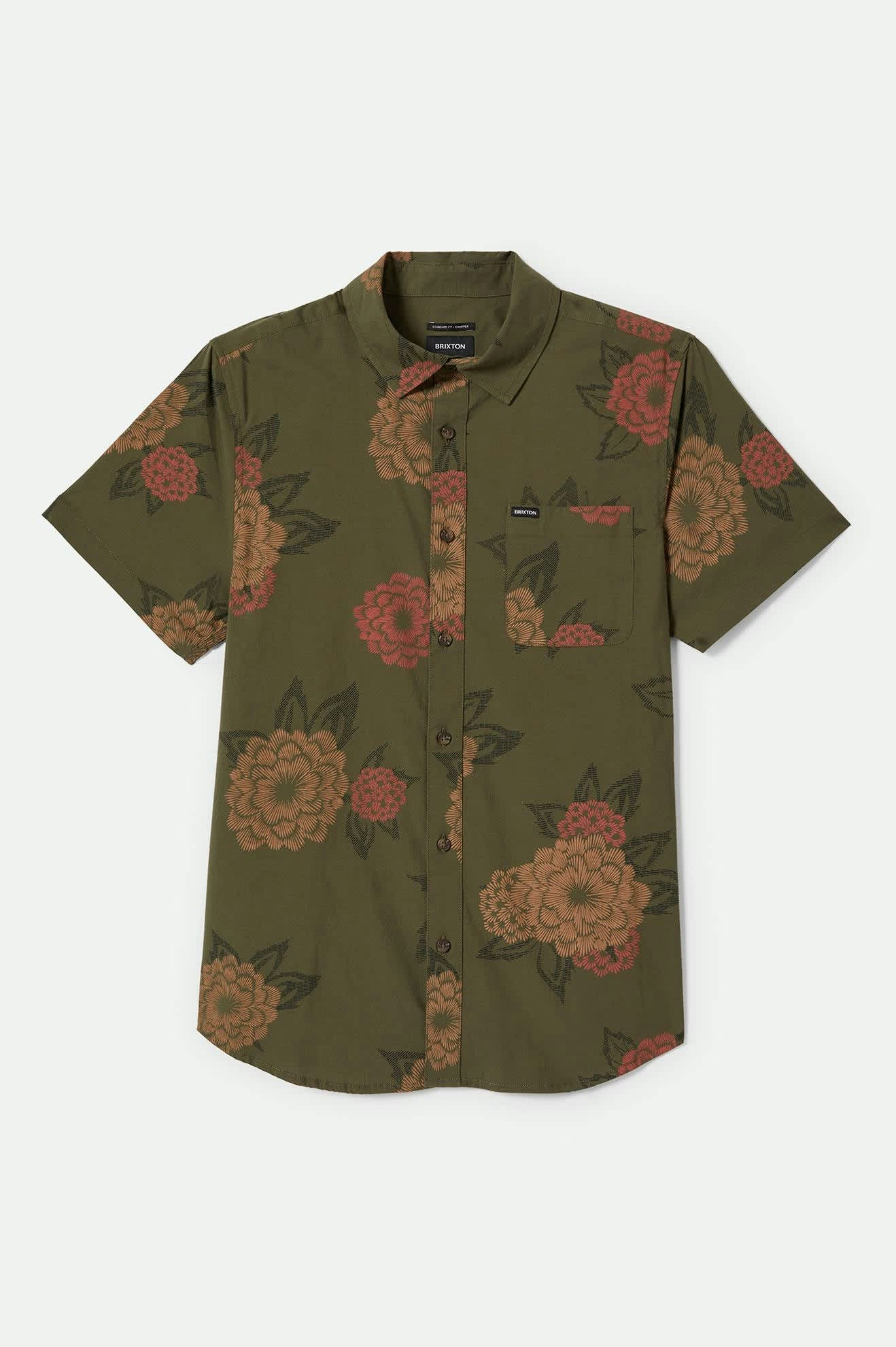 Charter Print Short Sleeve Shirt - Ivy Green Painterly Floral Design | Casual Summer Wear for Men & Women