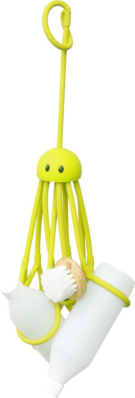 Formverkert Octopus Shower Caddy (Green) - 9-Slot Bath Organizer for Shampoo, Conditioner, Soap & Razors | Universal Size Fit | Swedish-Design Fun Bathroom Storage | Perfect for Small Showers & Kids' Bath Toy Organization