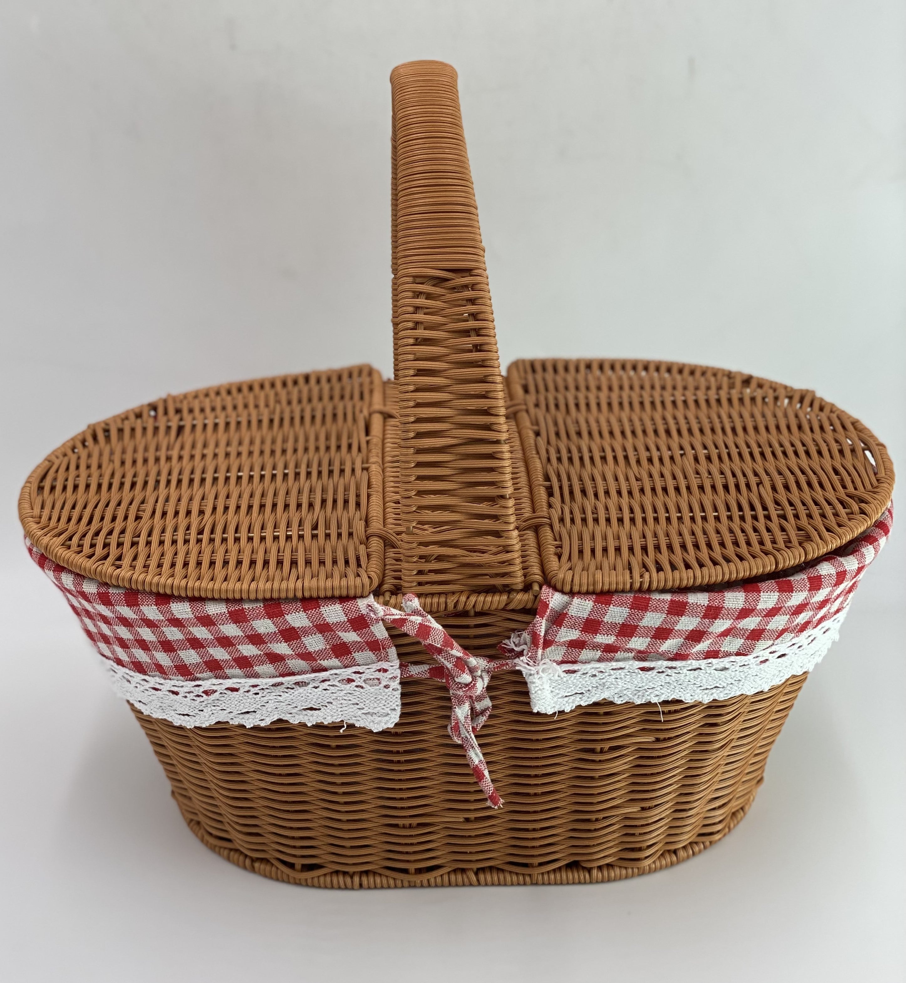 16x10x13 Inch Wooden Picnic Basket with Handle - Oval Shape for Outdoor Picnics, Beach Trips, and Romantic Dates - Natural Wooden Gift for Wine & Cheese Lovers