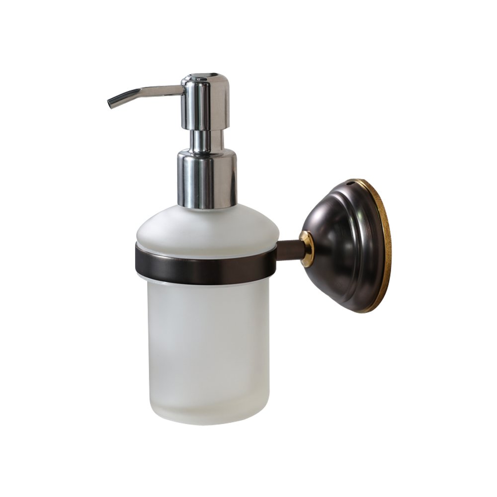 Solid Brass Wall Mount Soap Dispenser - Oil Rubbed Bronze Finish with Frosted Glass for Bathroom & Kitchen | Hand Soap & Lotion Holder for Modern Home Decor