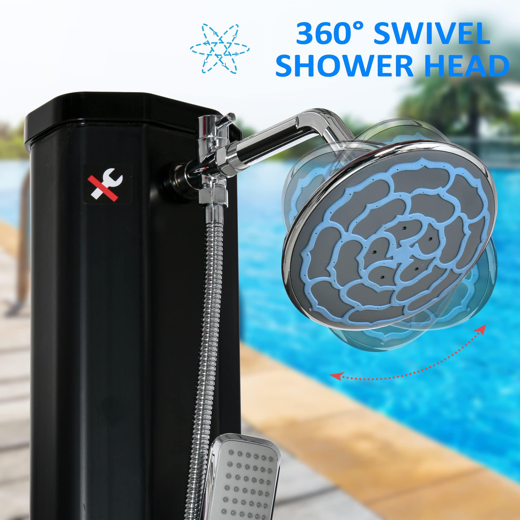 Outsunny 7ft Solar Outdoor Shower with 360° Rotating Rainfall & Handheld Spray - Adjustable Temperature & Pressure - 9.2 Gallon Capacity for Backyard, Pool, Beach, Camping & RV Use