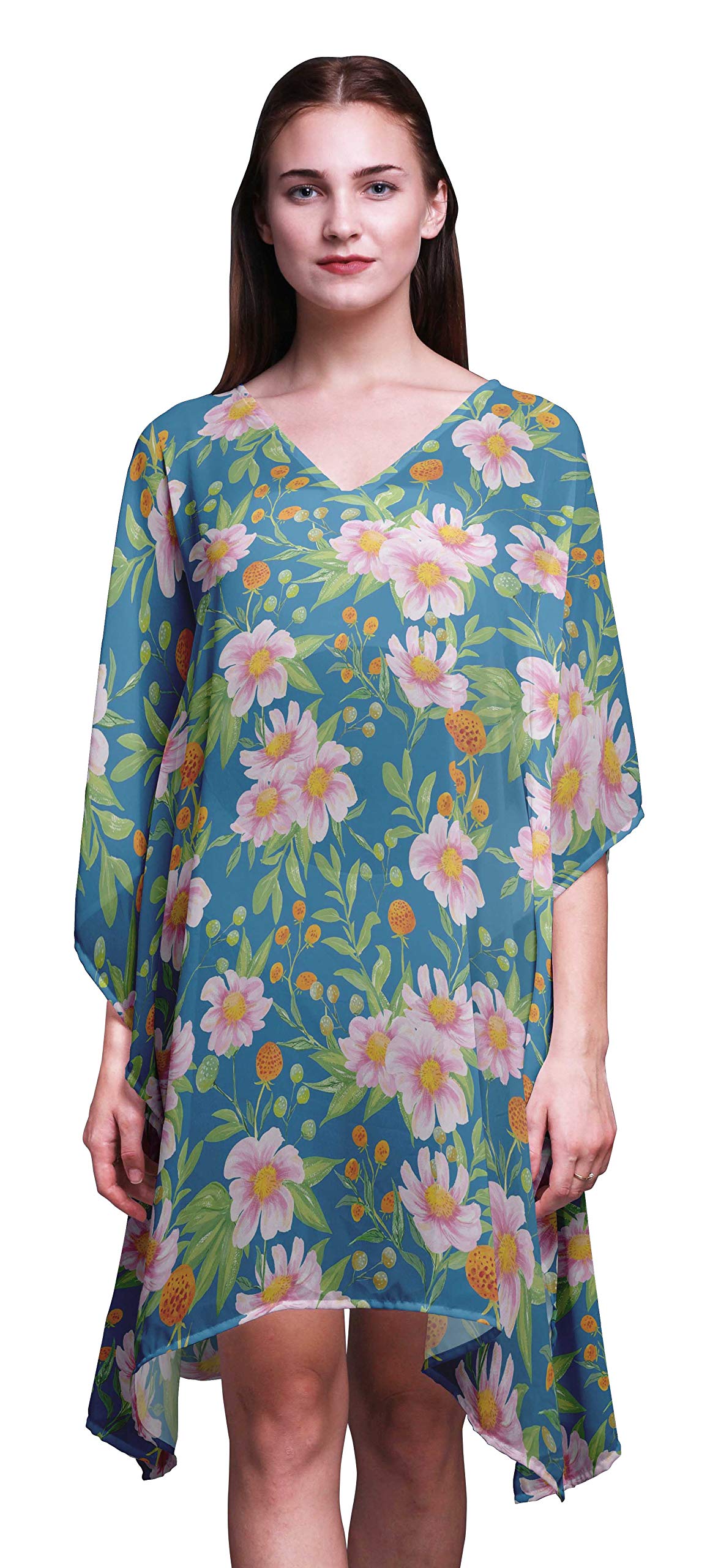 Bimba Women's Short Caftan Midi Dress - Beach Cover Up Swimwear, Summer Boho Kaftan for Poolside, Vacation & Resort Wear