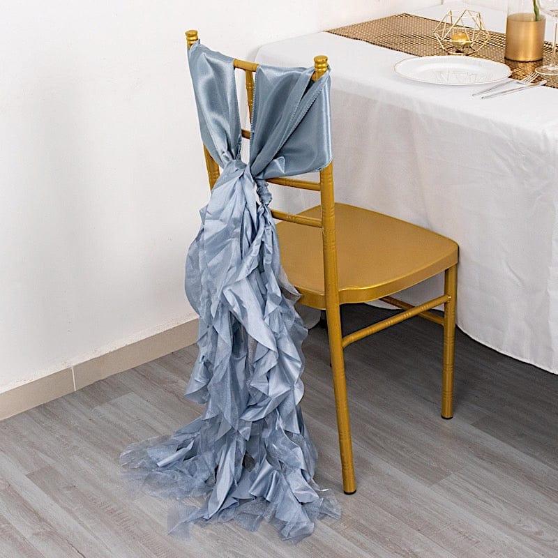 5 Pack Curly Willow Chiffon Satin Chair Sashes - Elegant Wedding Decor, Bridal Shower & Party Chair Ribbons for Banquet, Reception, and Special Events