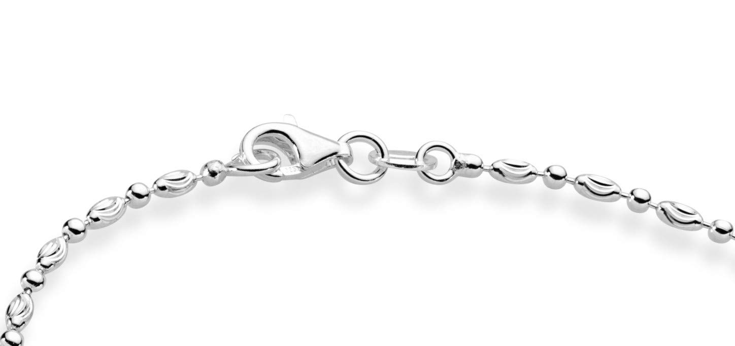 Miabella 925 Sterling Silver Diamond-Cut Oval & Round Bead Ball Chain Anklet for Women - Italian Made Elegant Ankle Bracelet | Perfect for Beach, Wedding & Everyday Wear