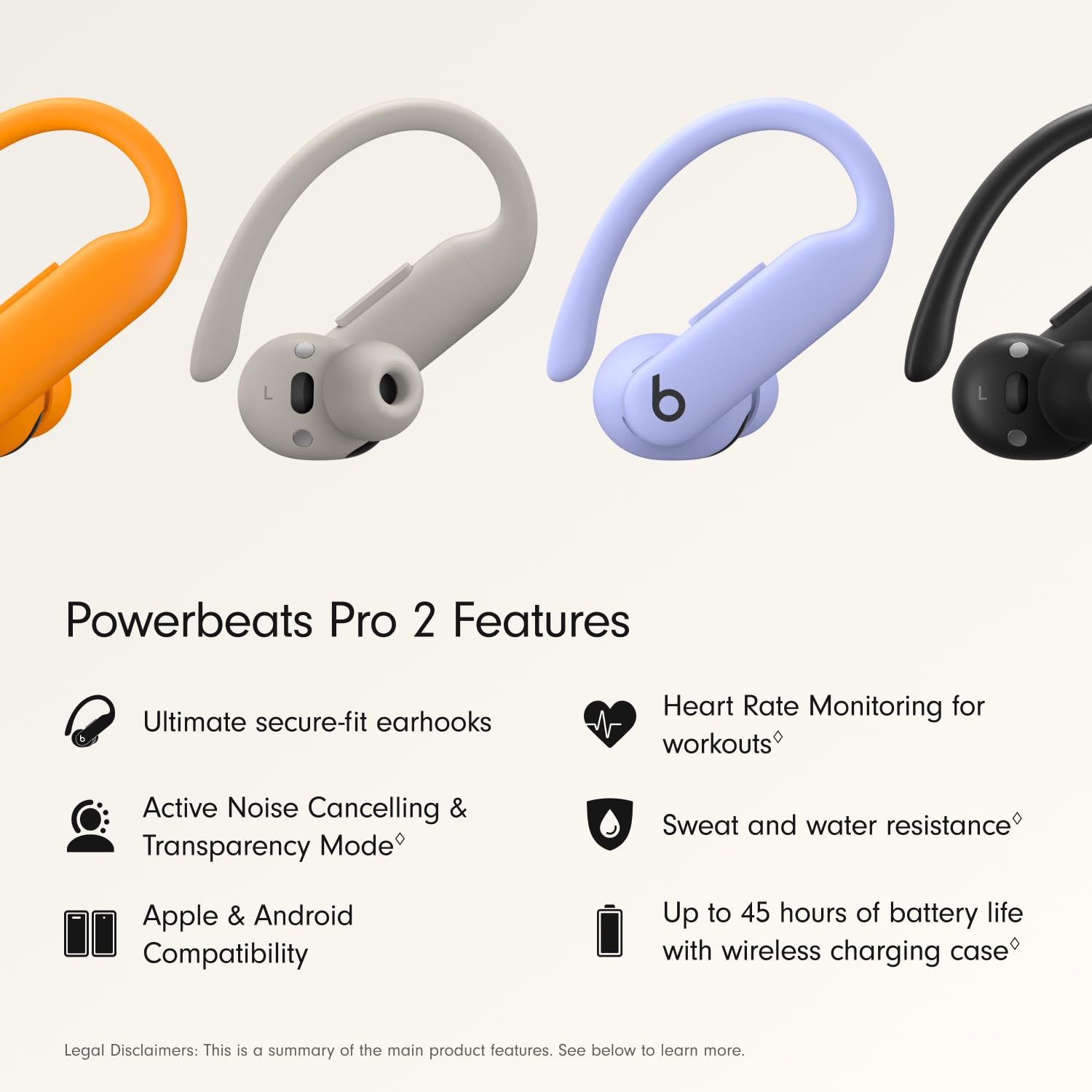 Beats Powerbeats Pro 2 Wireless Bluetooth Earbuds with USB-C Charging Cable (1m) - Sweatproof Workout Headphones for Running, Gym & Sports