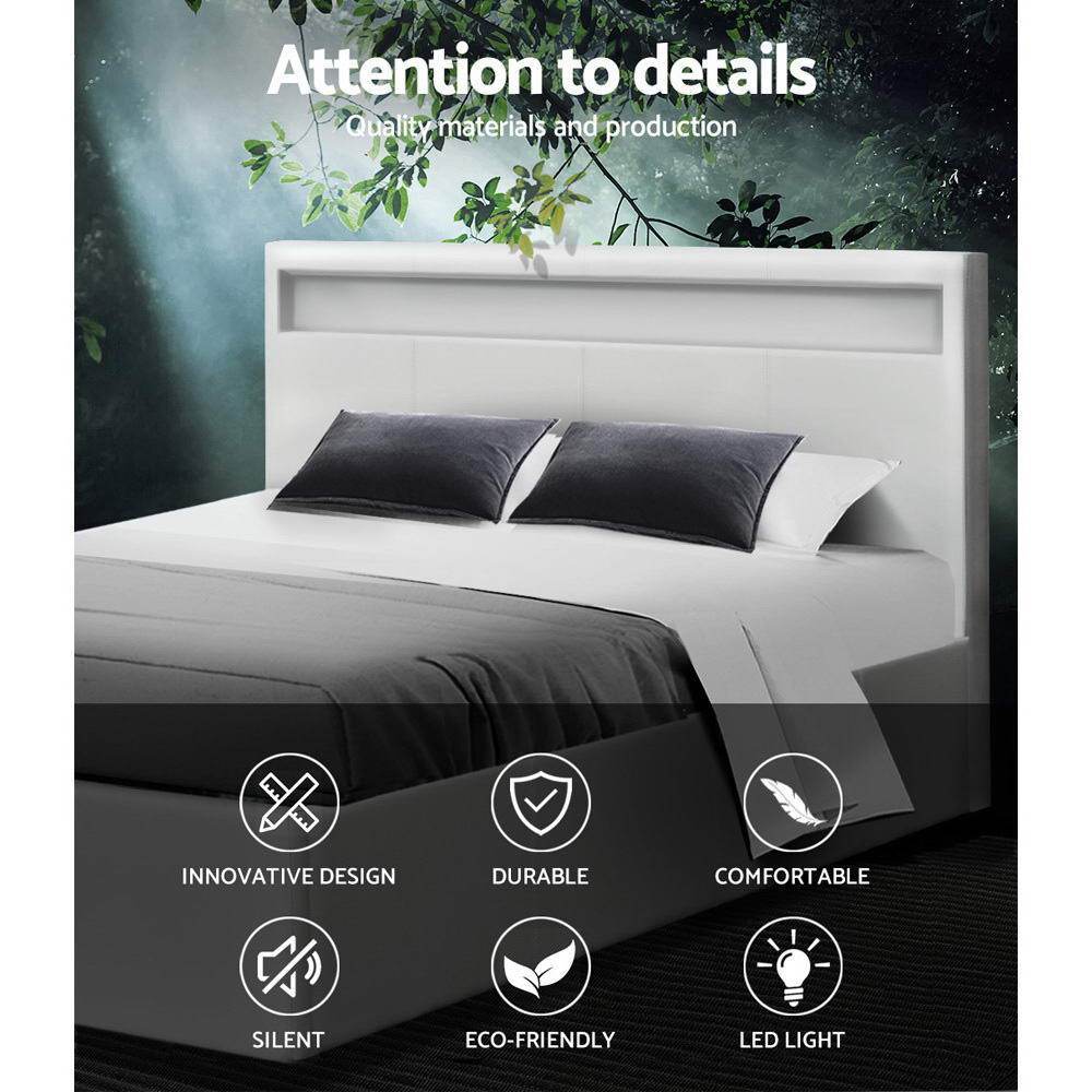 Wanda LED Bed Frame with Normay Series Pillow Top Mattress - Medium Firm Queen Size, White & Gray Double Package | Perfect for Modern Bedrooms, Guest Rooms & Airbnb Rentals