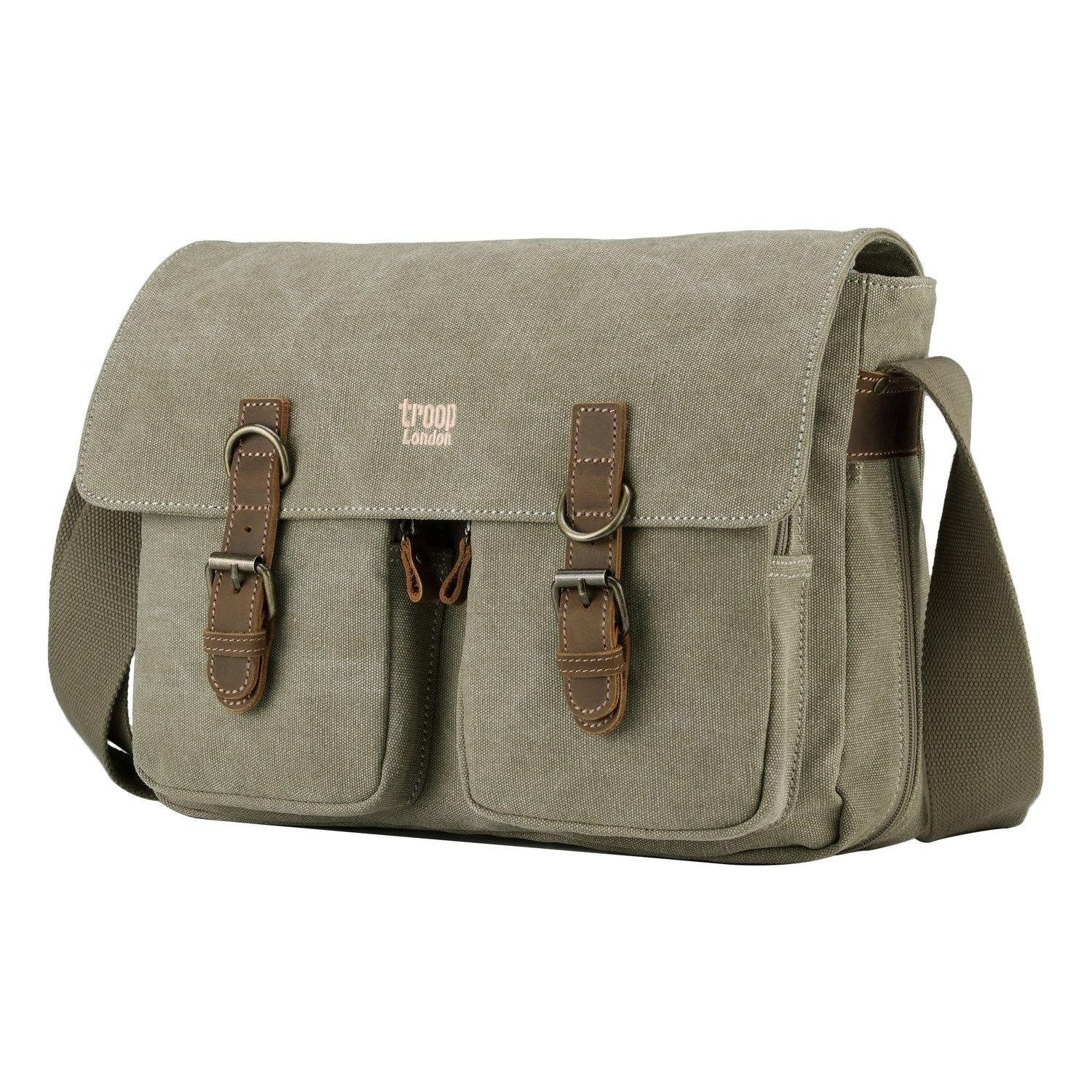 TRP0210 Troop London Classic Canvas Messenger Bag for Men & Women - Durable Waterproof Crossbody Bag for Work, Travel & School - Stylish Laptop Briefcase with Adjustable Strap