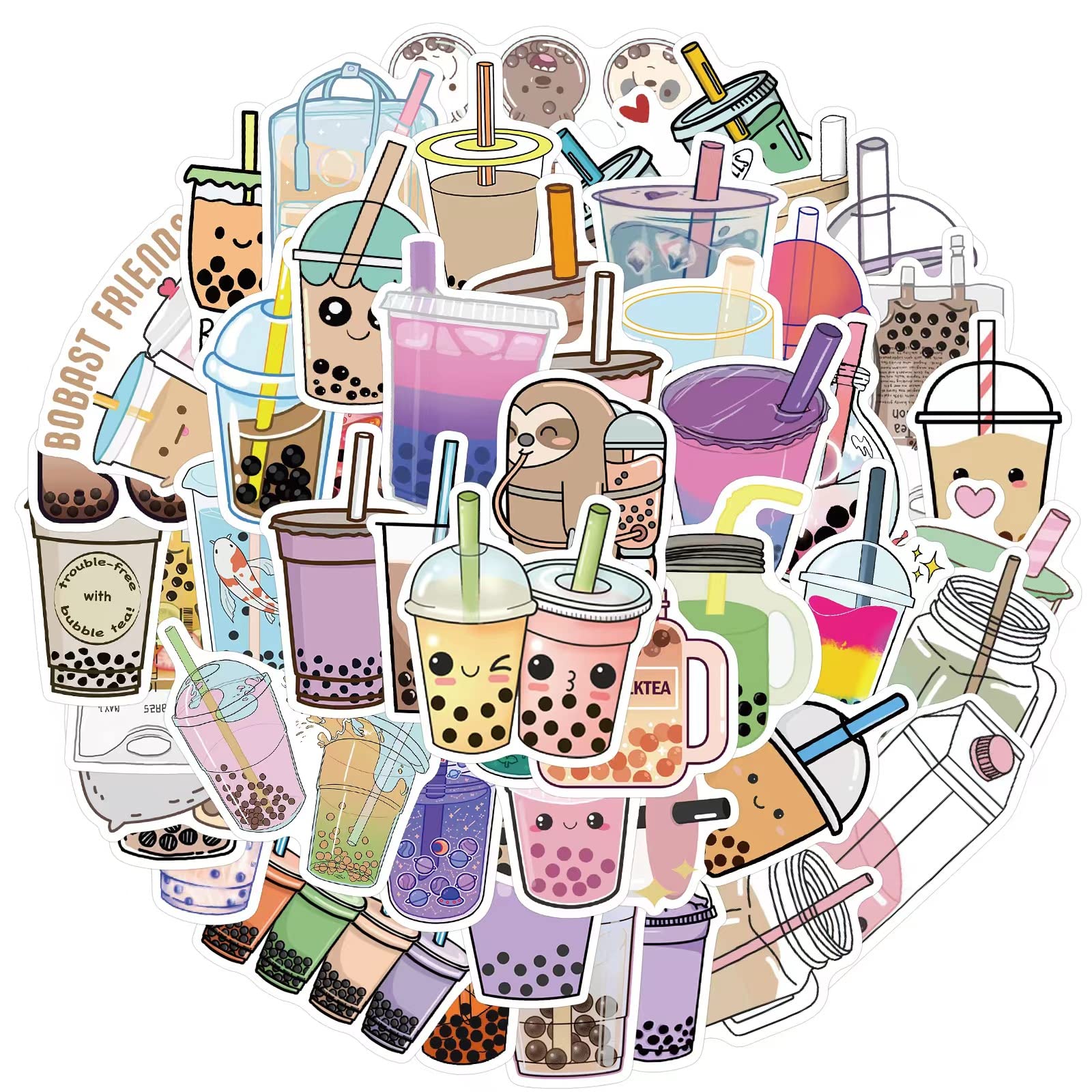Tuqiso 200 Pcs Waterproof Vinyl Stickers - Cute Cartoon Boba Tea Decals for Water Bottles, Laptops & Flasks | Aesthetic Doodle Stickers for DIY Crafts, School Supplies & Gift Wrapping