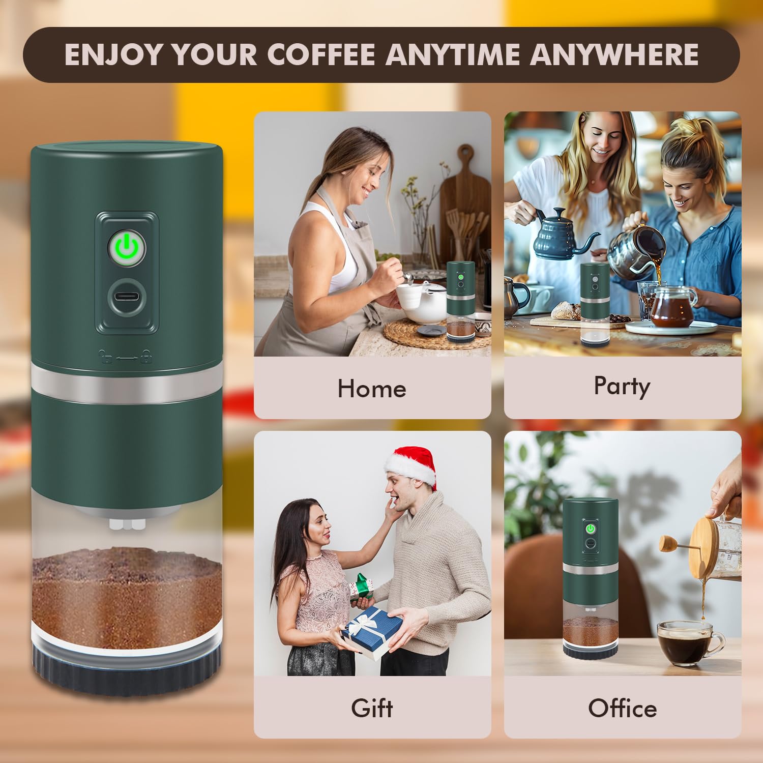 Premium Portable Electric Coffee Grinder - Stainless Steel Conical Burr Mill with 45 Adjustable Settings, Rechargeable Battery for Fresh Ground Coffee - Perfect for Home, Travel, Camping & Office Use (Dark Green) | Enjoy Barista-Quality Coffee Anywhere