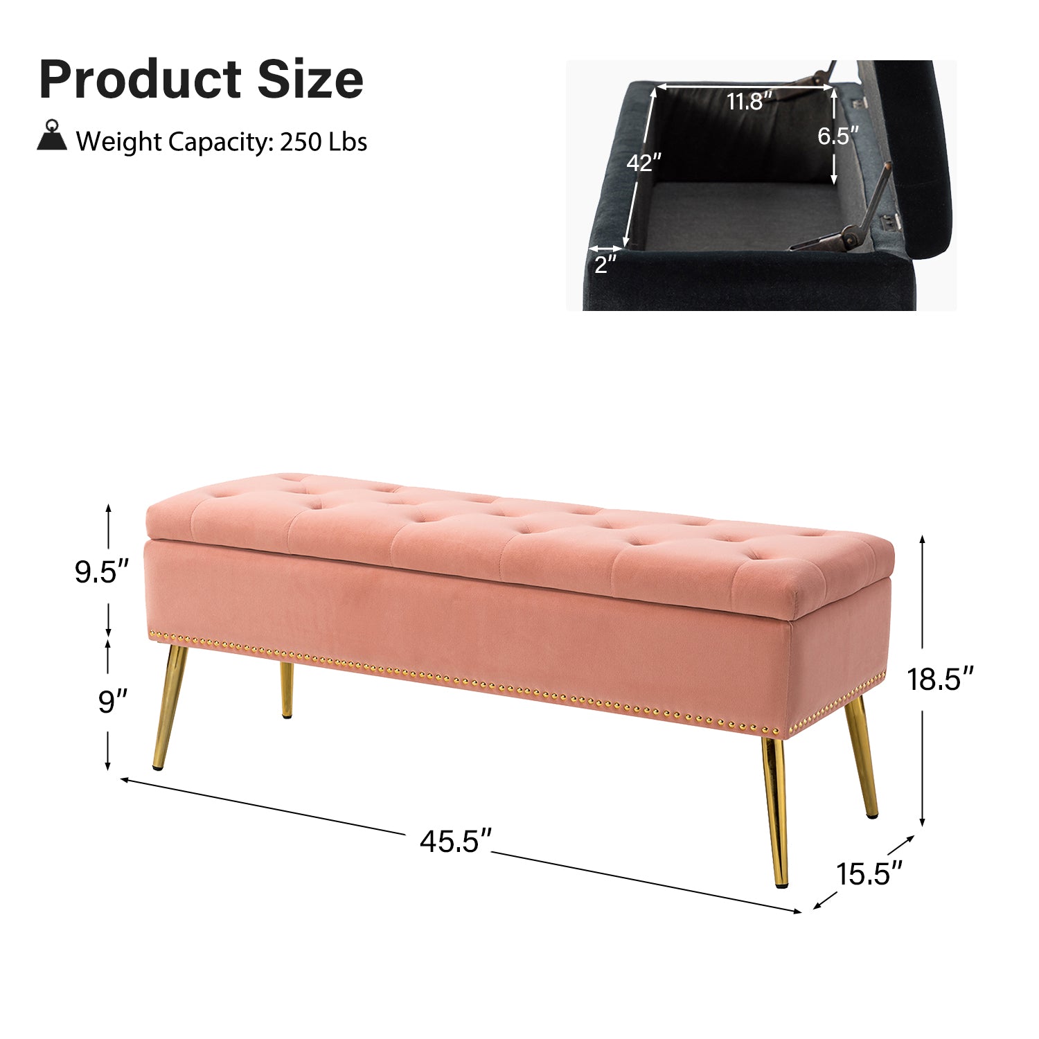 Lenore Upholstered Storage Bench with Cushion Seat - Modern Upholstered Ottoman for Bedroom, Living Room & Entryway - Multi-Functional Storage Furniture for Home Organization