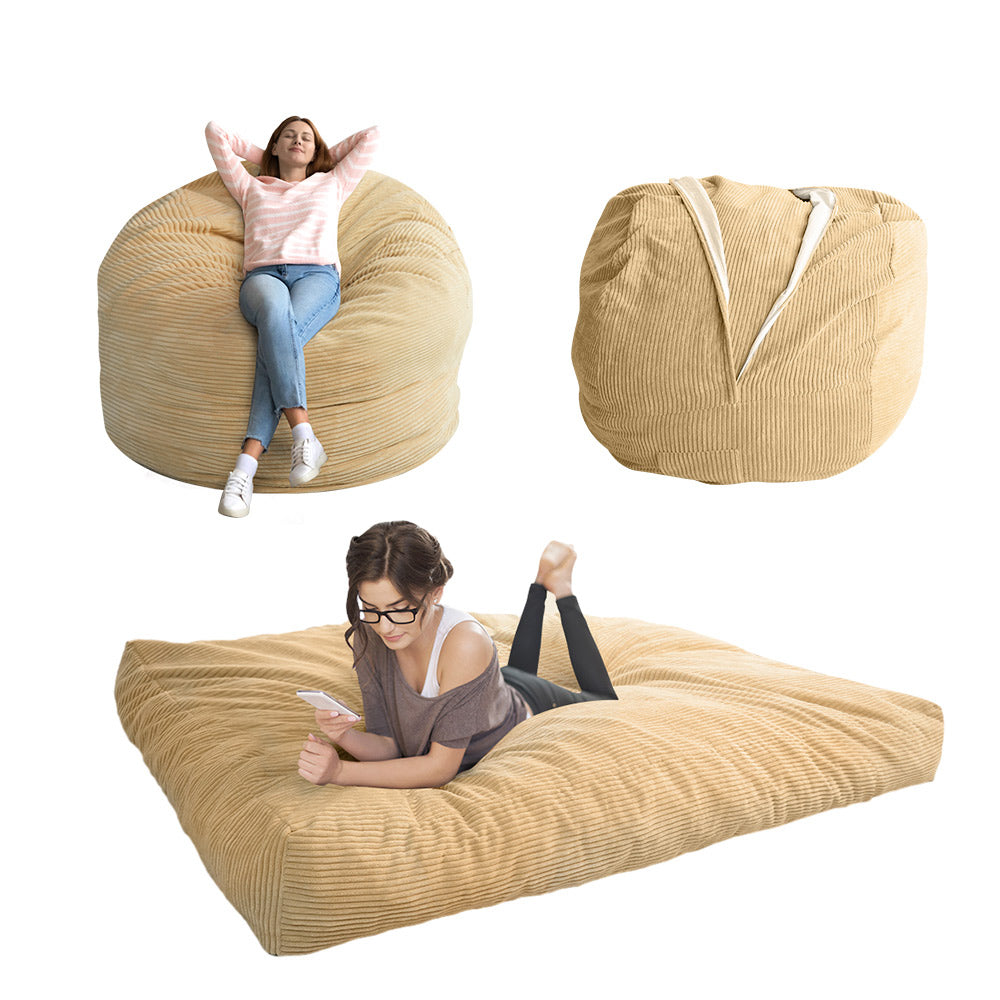 MAXYOYO 4ft Convertible Bean Bag Bed - Corduroy Bean Bag Chair Turns into Queen Size Bed in Camel Color | Perfect for Living Room Lounging, Guest Bed & Dorm Room Comfort