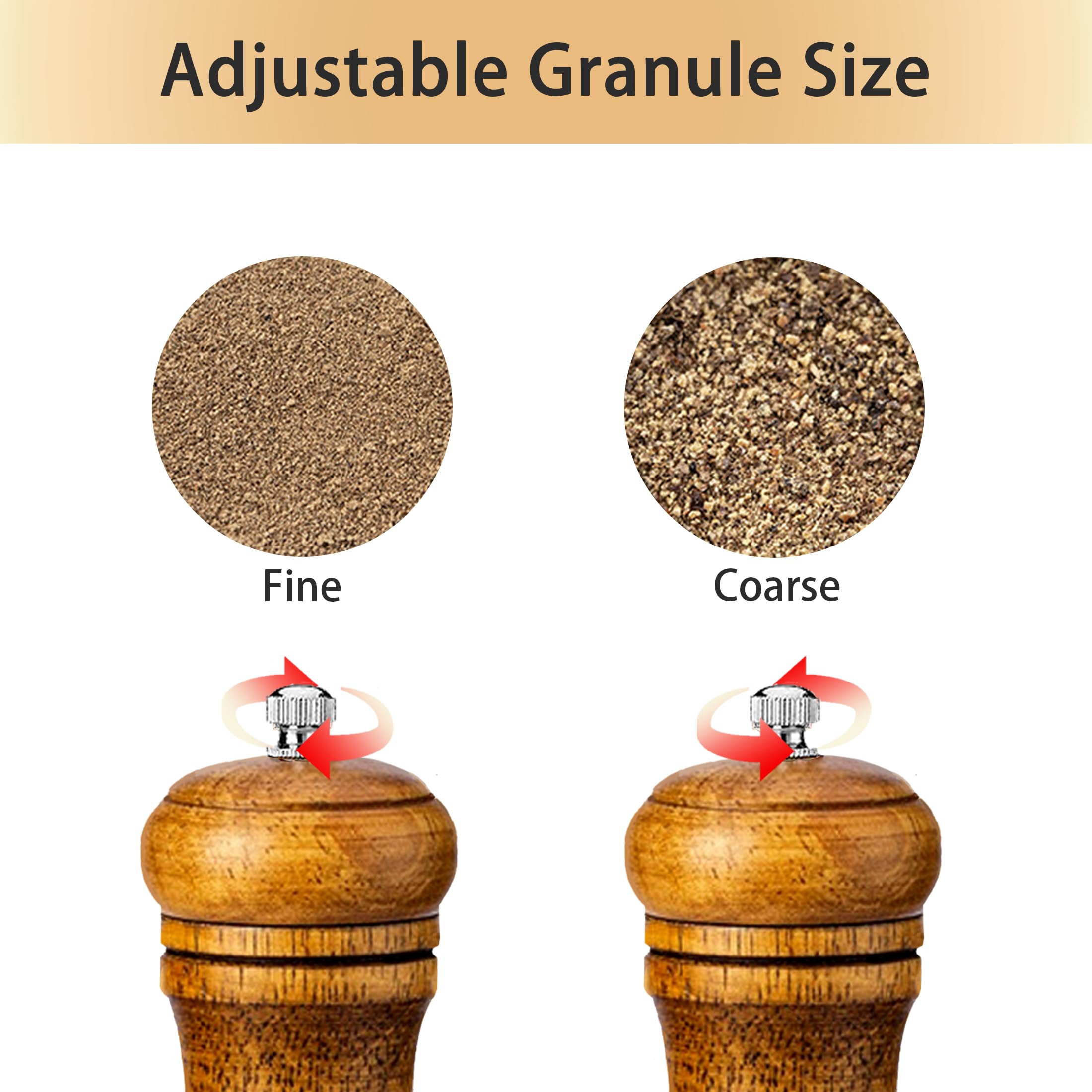 Premium Wooden Salt and Pepper Grinder Set - 2 Pack Adjustable Manual Spice Mill with Ceramic Stainless Steel Core - 5 Inch Refillable Shakers for Kitchen, Dining Table & Outdoor Cooking - Perfect for Home Chefs & Gourmet Cooking