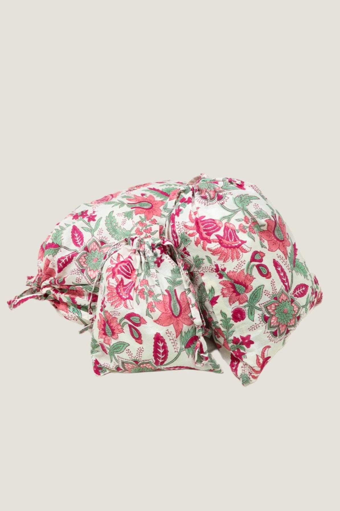 3-Pack Eco-Friendly Reusable Gift Bags with Lotus Flower Design - Pink & Green for Birthday, Wedding & Party Favors | Sustainable Gift Wrapping Solution