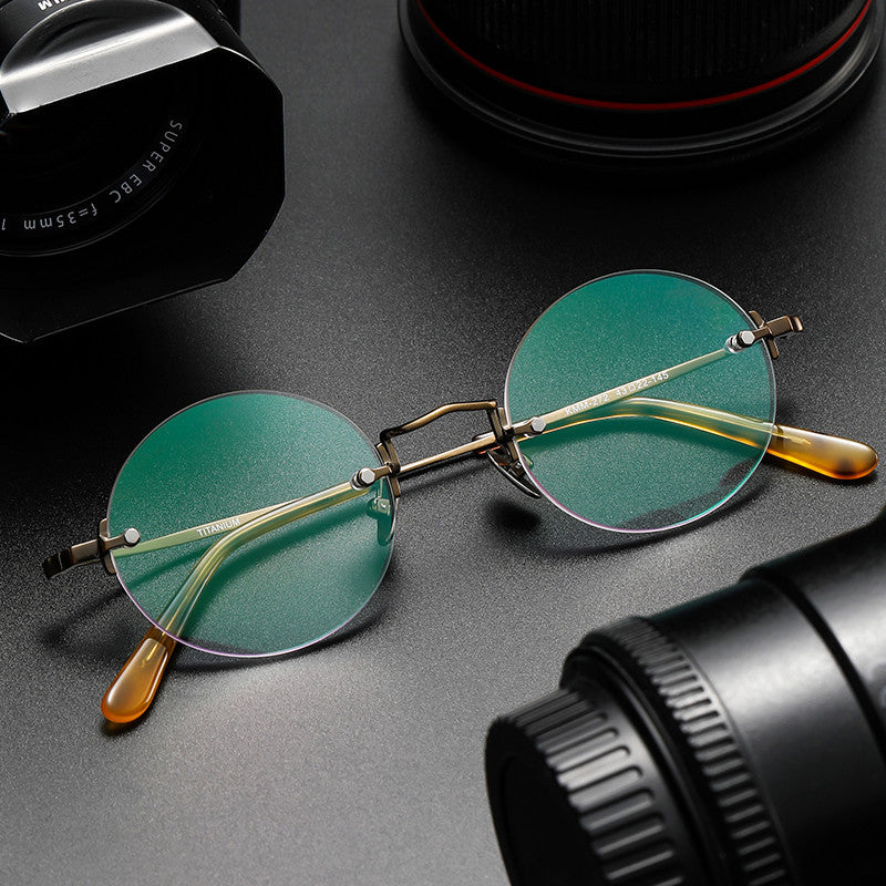 Titanium Semi Rimless Round Eyeglass Frames KMN272 - Lightweight & Durable for Men & Women - Perfect for Reading, Work & Everyday Use
