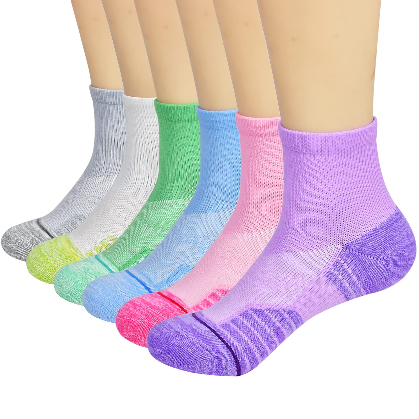 J.WMEET Women's Athletic Ankle Socks - 6 Pack Cushioned Running Socks for Hiking, Sports & Workouts - Breathable Cotton Performance Socks for Gym, Jogging & Outdoor Activities