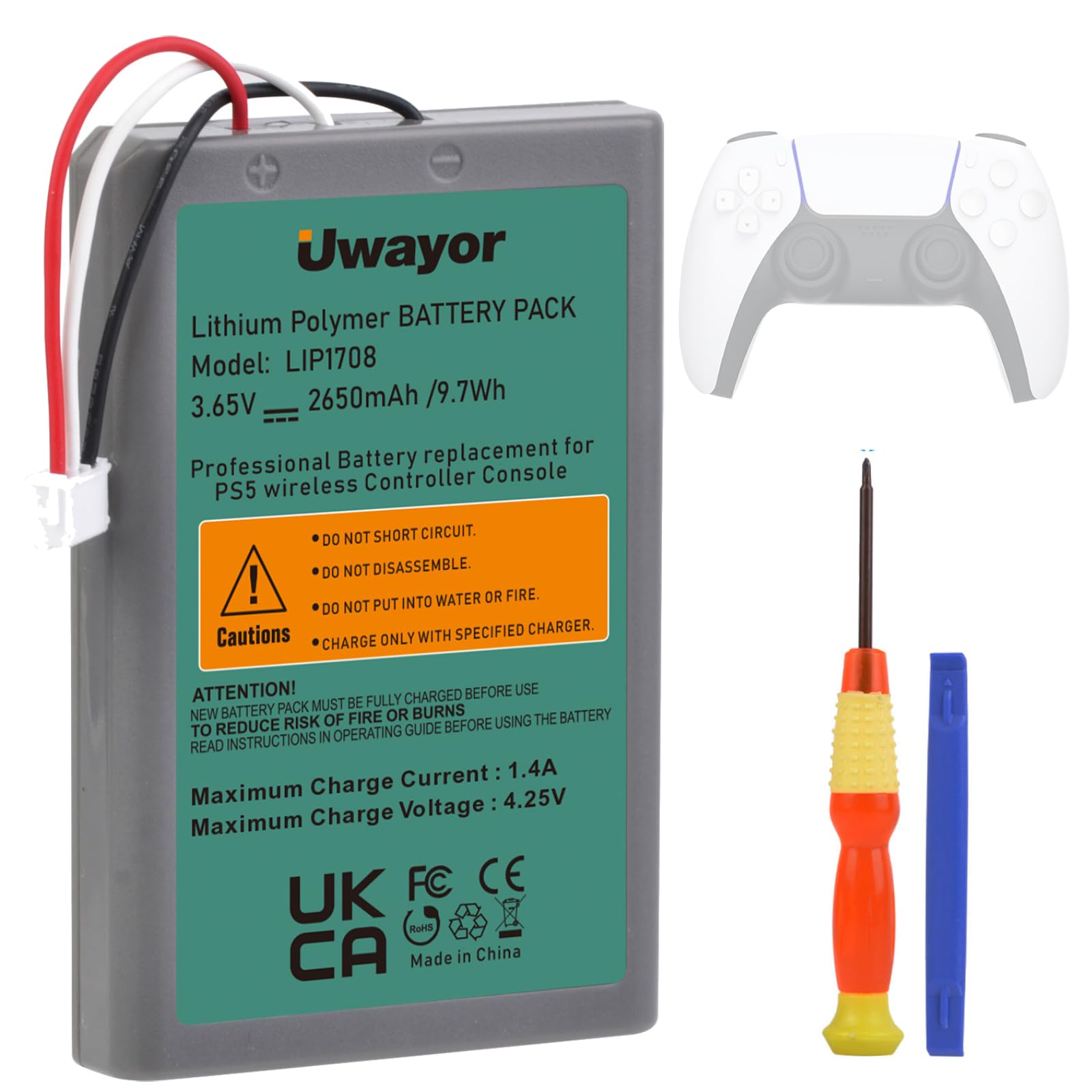 Uwayor 2650mAh High Capacity Replacement Battery for Sony PlayStation 5 Wireless Controller - Long Lasting PS5 Gamepad Battery for Extended Gaming Sessions
