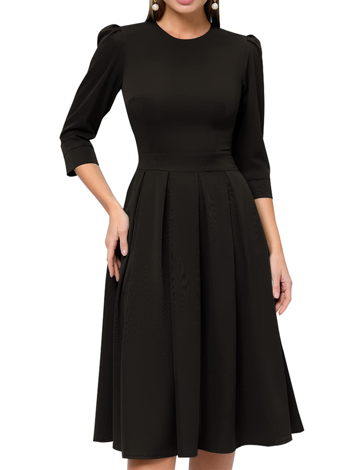 Elegant Floral Vintage Midi Dress for Women - 3/4 Sleeve Evening Gown | Perfect for Cocktail Parties, Weddings & Formal Occasions