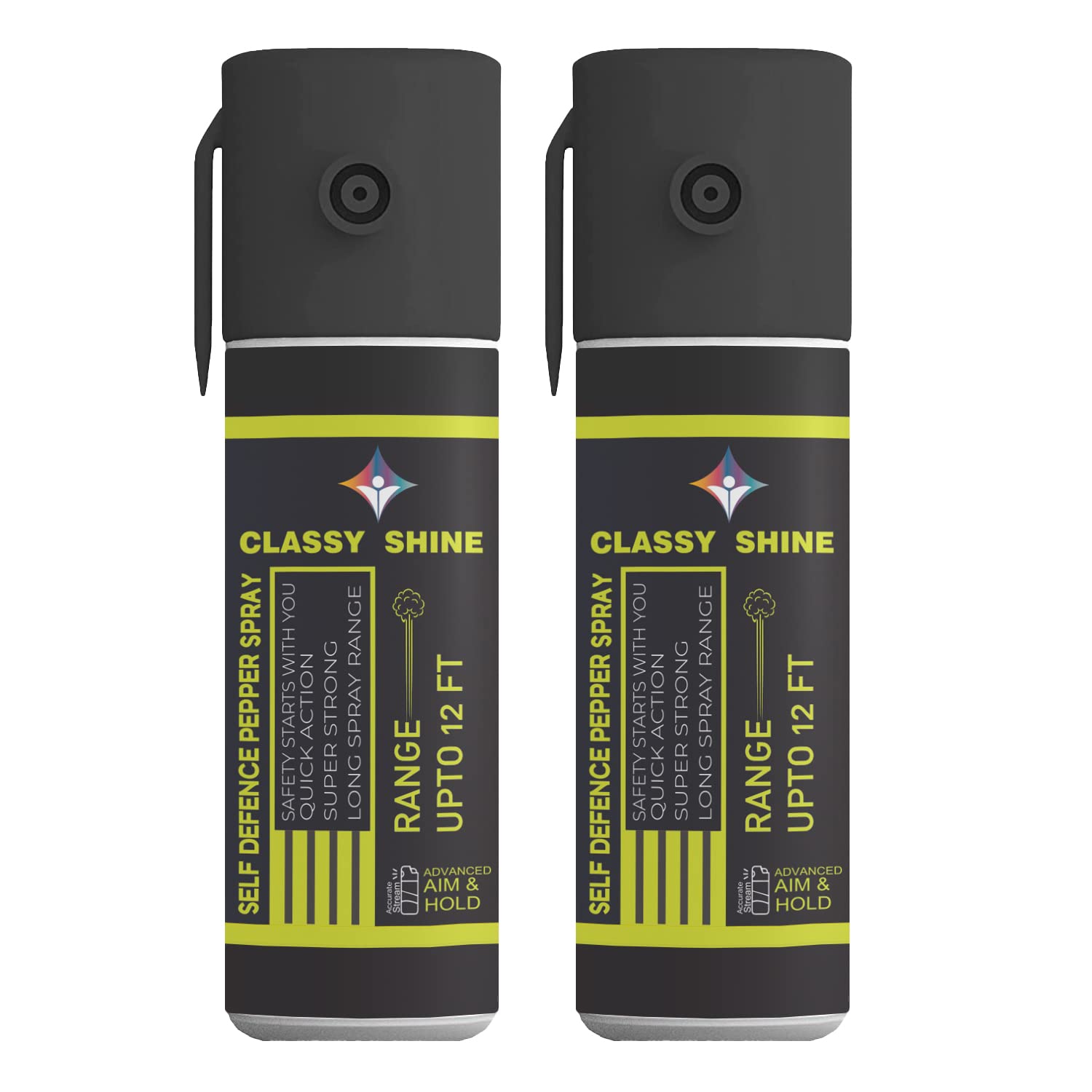 CLASSY SHINE Pepper Spray for Women - 55ml Self Defense Spray (2 Pack, Black) | Personal Safety Protection for Jogging, Night Walks & Campus Security