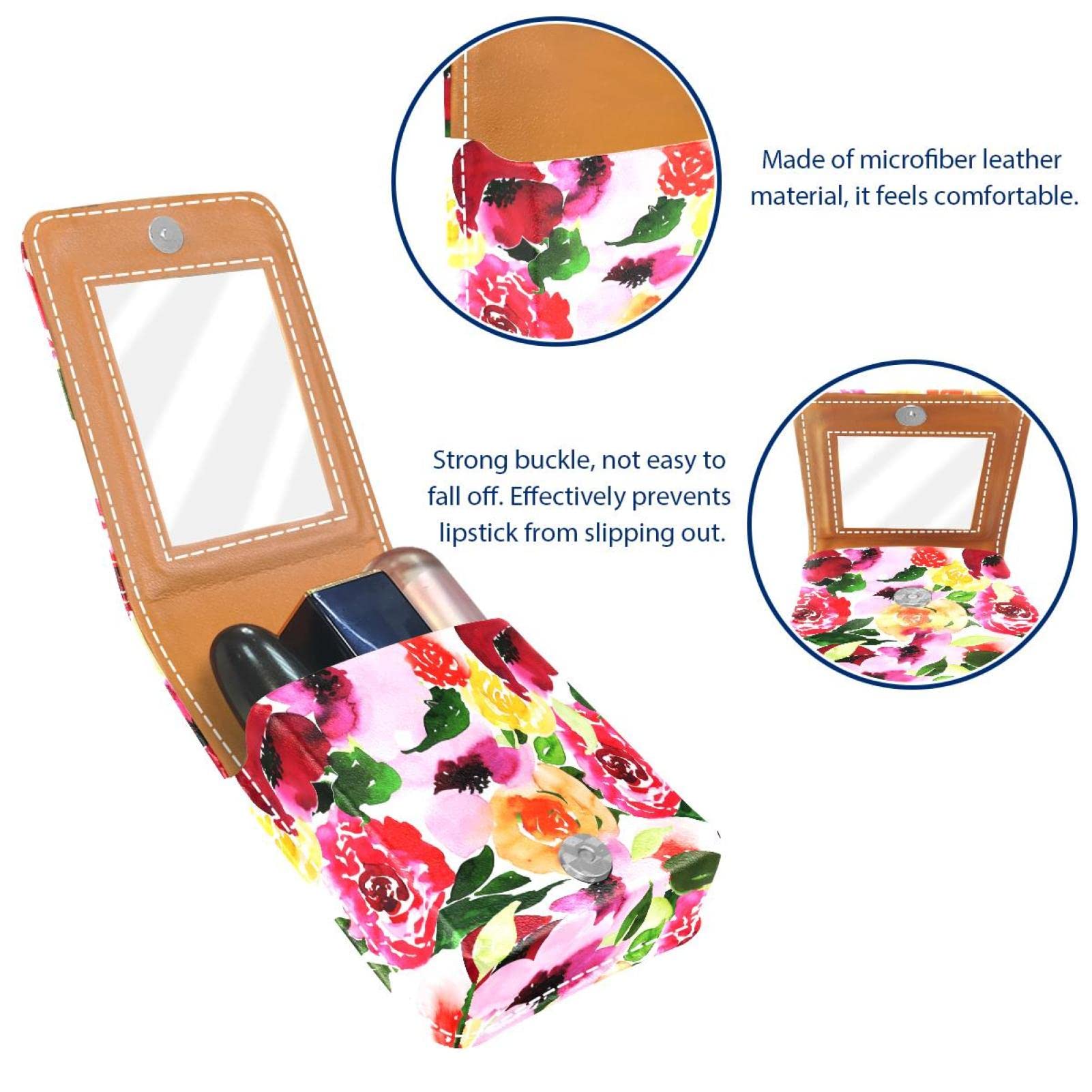 Personalized Lipstick Case - Portable Makeup Bag & Cosmetic Pouch Organizer with Tropical Red Floral Design | Perfect for Travel, Gift & Daily Makeup Storage