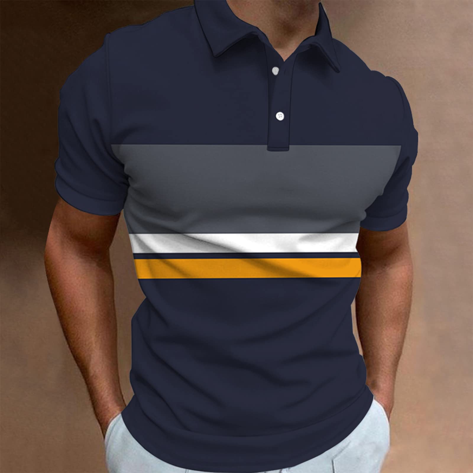 RTRDE Men's Casual Short Sleeve Polo Shirts - Button Down Print Breathable Cotton Shirt for Summer (Sizes S-3XL) | Perfect for Golf, Office & Outdoor Activities