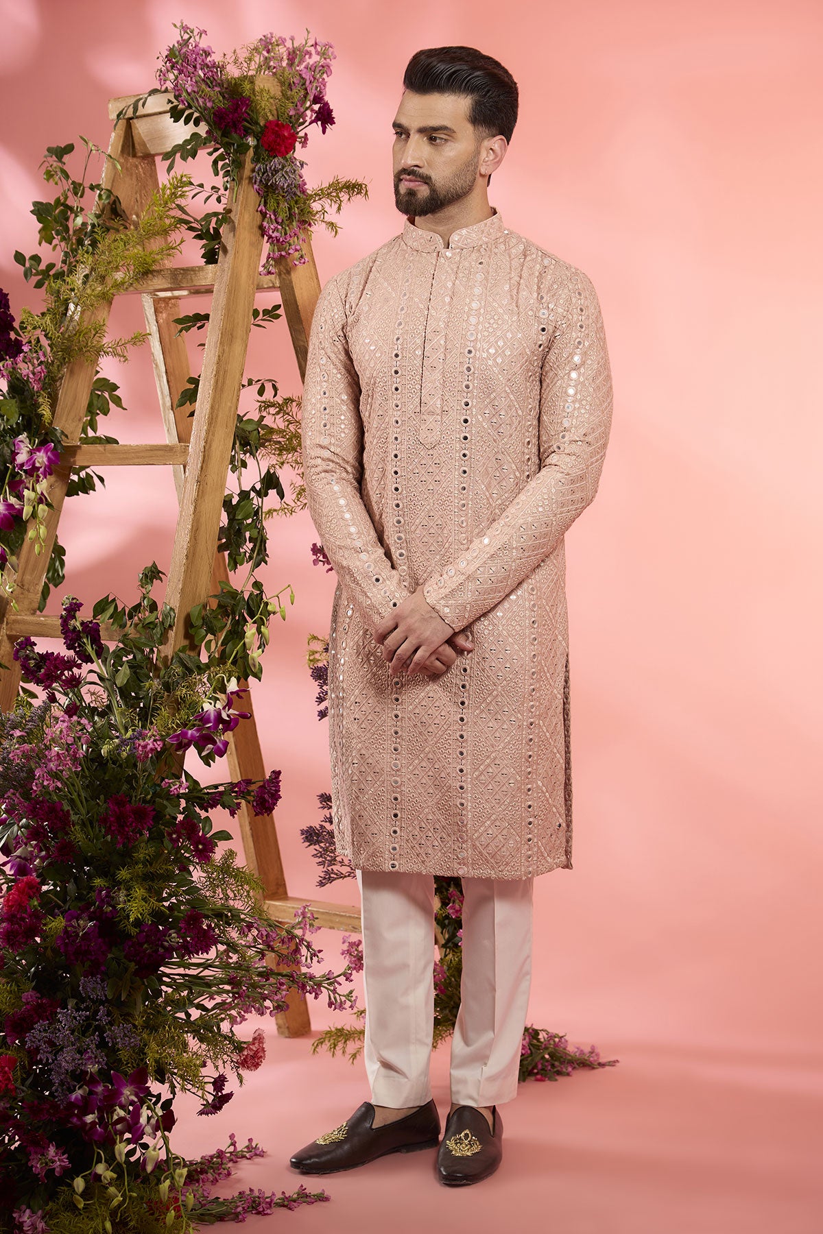 Elegant Peach Silk Kurta with Sequins Embroidery - Perfect for Festivals, Weddings & Special Occasions