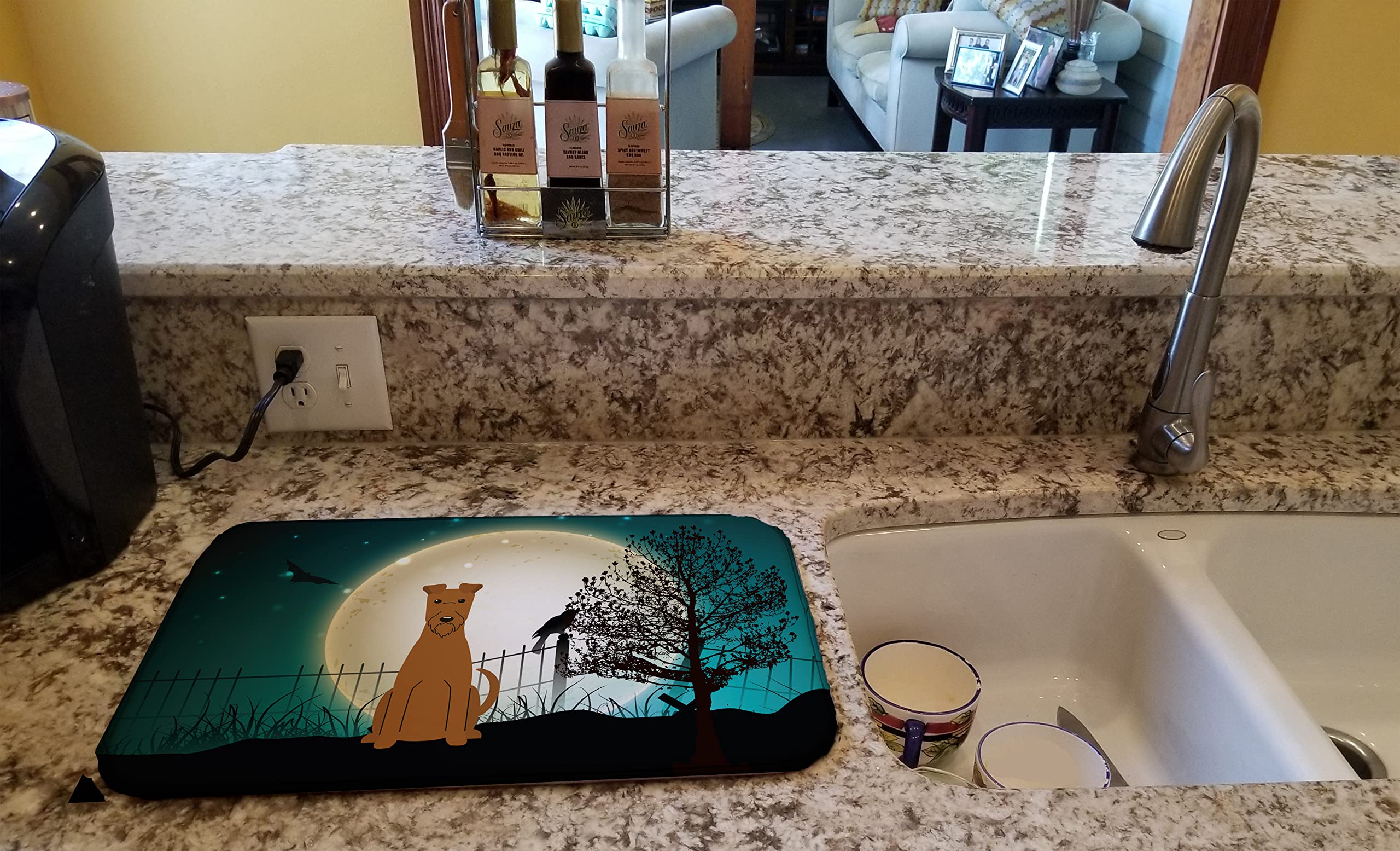 Scary Irish Terrier Dish Drying Mat - Absorbent Kitchen Counter Pad (14x21