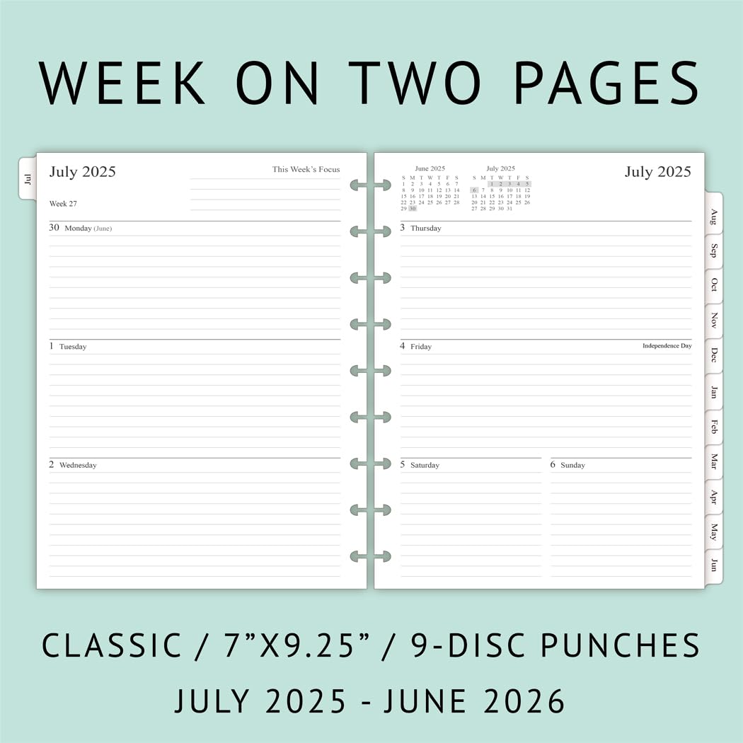 2025-2026 Happy Planner Classic Refill Pages - Weekly & Monthly Planner Inserts (July 2025-June 2026) | 7