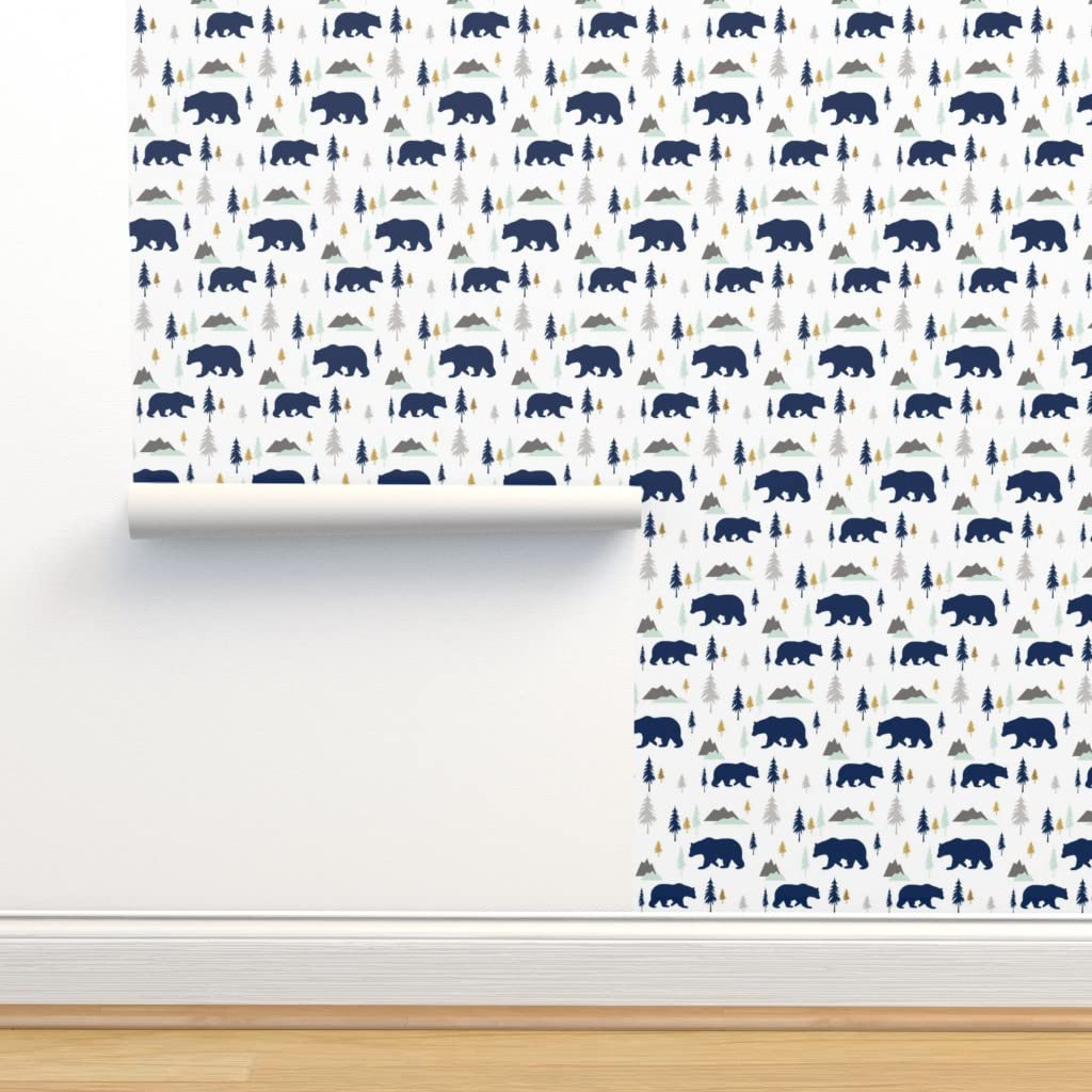 Peel & Stick Wallpaper Swatch - Bears Mountains Forest Woodland Camping Theme | Modern Nursery Decor, Baby Room, Custom Removable Wallpaper by Spoonflower | Perfect for Kids' Rooms, Playrooms & Cabin Decor