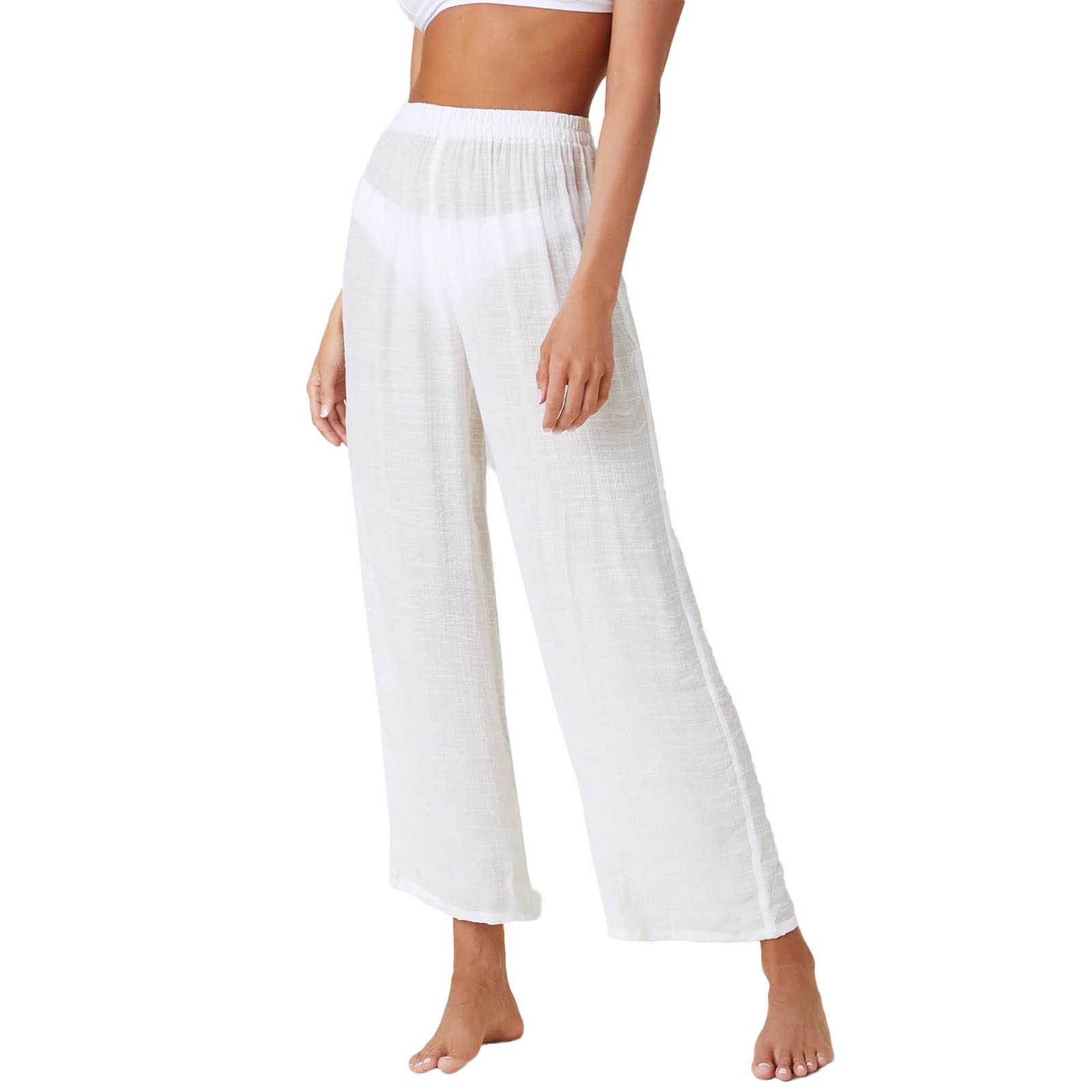 Women's Sunscreen Casual Pants - UPF 50+ Solid Color Loose-Fitting Beach Vacation Cropped Trousers for Summer Outdoor Activities, Travel & Yoga