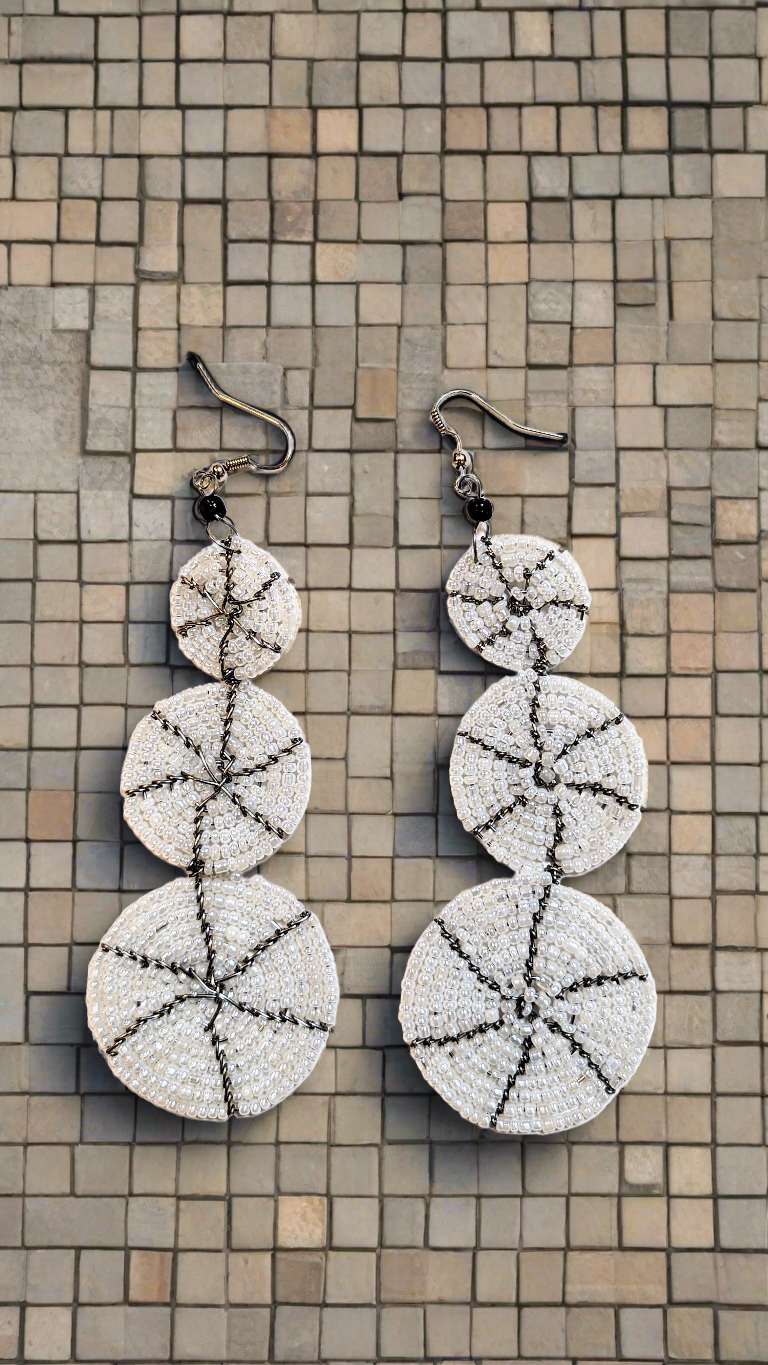 Stylish Silver Three Linked Circle Drop African Beaded Earrings - Handmade Tribal Jewelry for Women | Perfect for Weddings, Parties & Cultural Events
