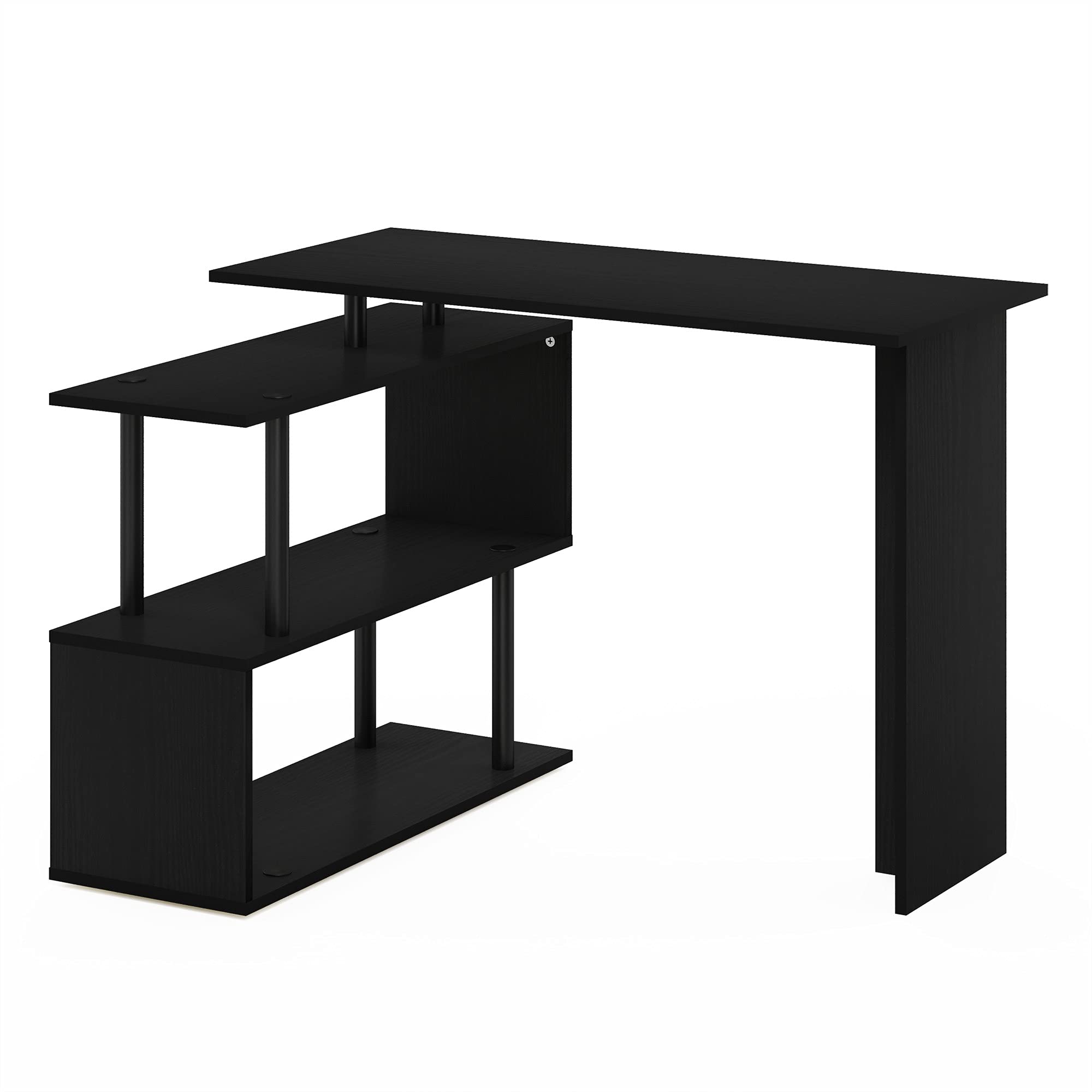 Furinno Moore L-Shape Computer Desk with 3-Tier Shelves - Compact Home Office Desk for Small Spaces, Study Desk with Storage, Espresso Finish - Perfect for Home Office, Gaming Setup & Remote Work
