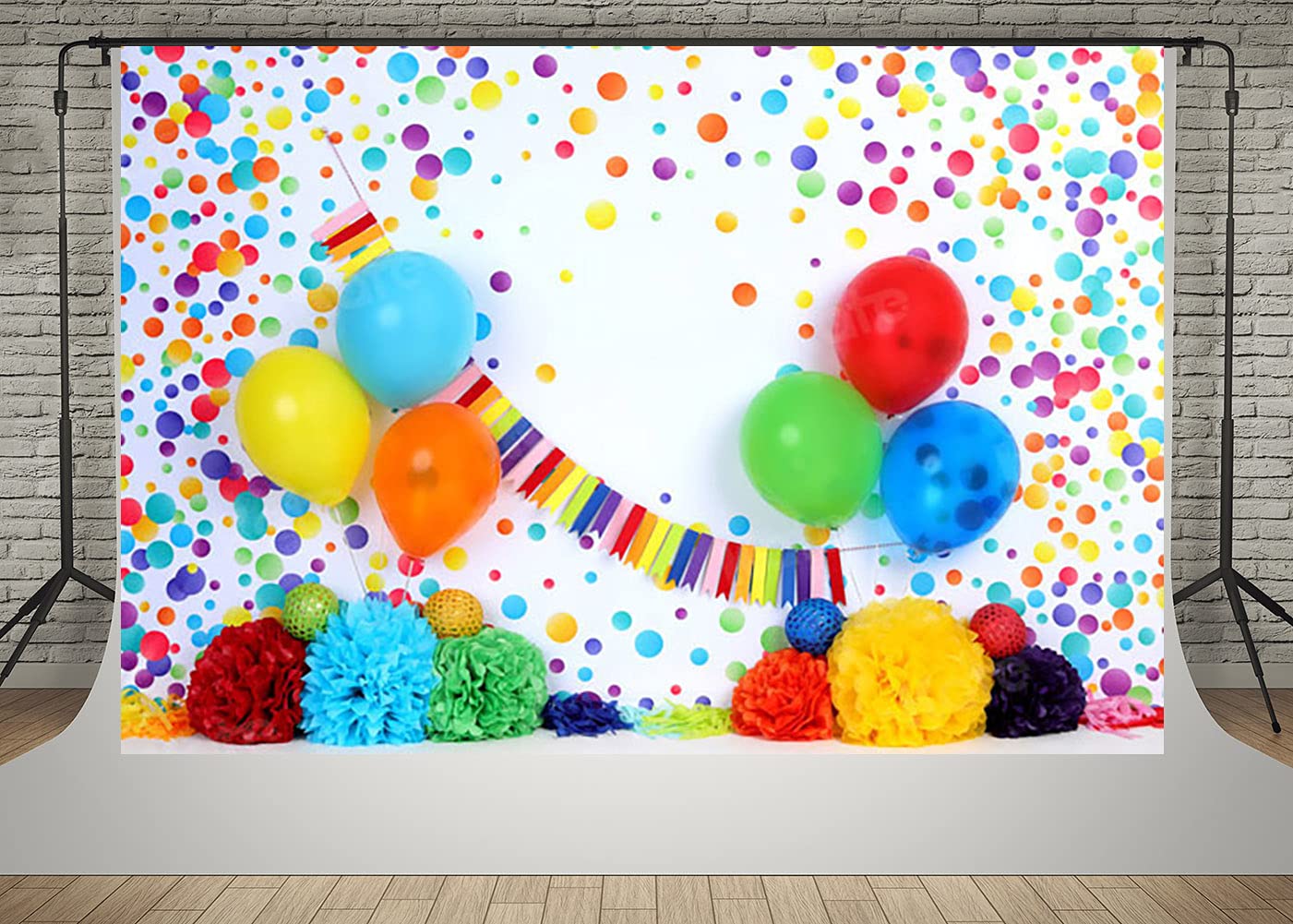 10x6.5ft Happy Birthday Party Backdrop - Colorful Flowers & Balloons Photography Background for Kids 1st Birthday, Baby Shower, Video Shoot | Perfect for Birthday Parties, Baby Showers, Photo Booths & Social Media Content Creation
