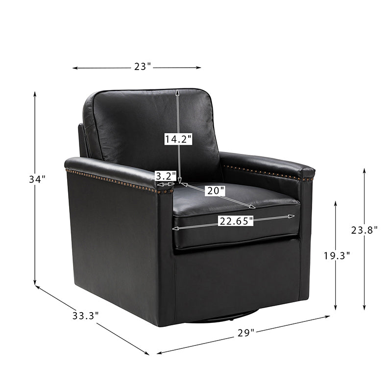 Genuine Leather Swivel Chair with Nailhead Trim - Irene Modern Armchair for Home Office, Living Room & Study - Comfortable Executive Desk Chair for Work & Relaxation