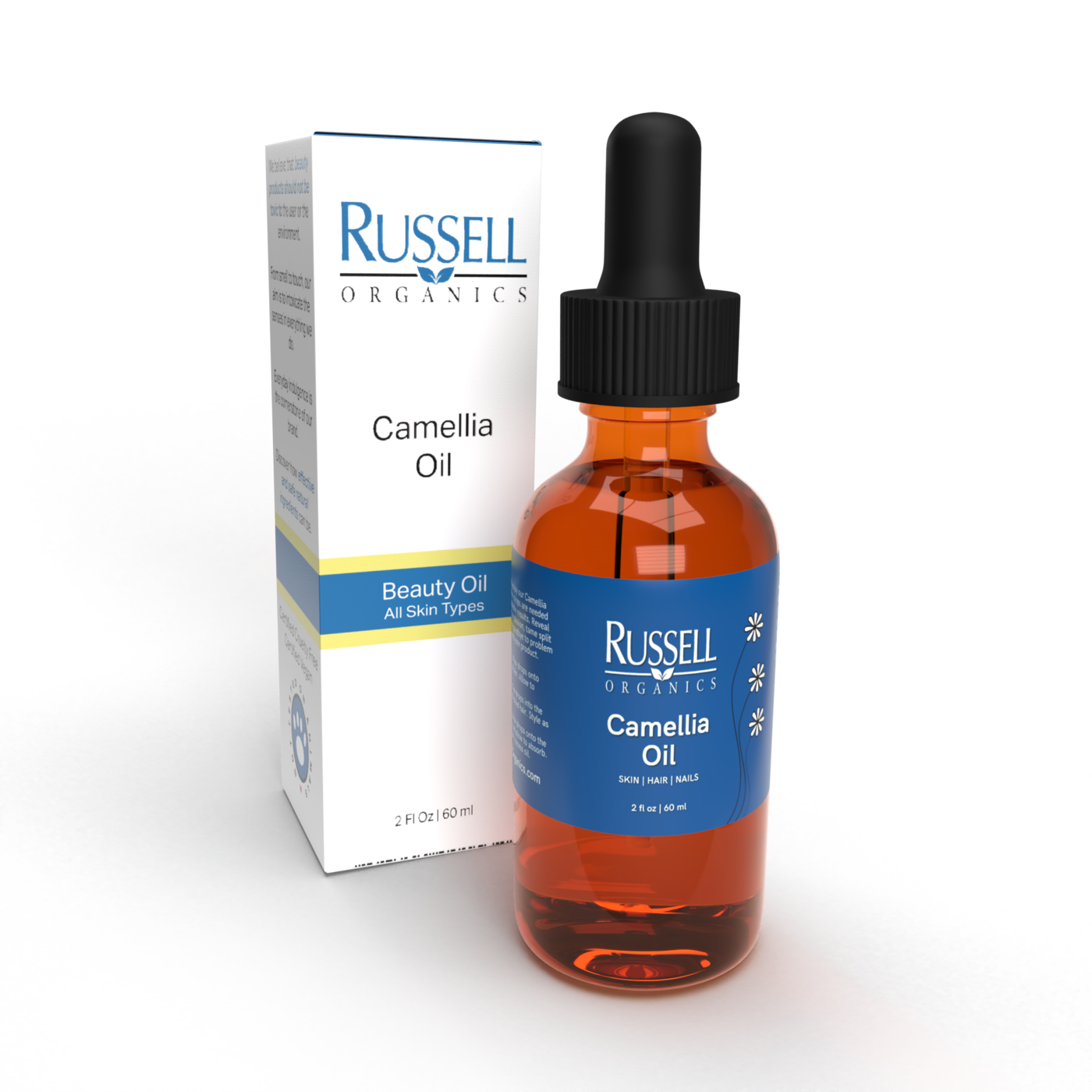Russell Organics Camellia Oil - 100% Pure & Organic Cold-Pressed Face & Hair Oil for Hydration, Anti-Aging & Shine - Perfect for Daily Skincare & Hair Care Routine