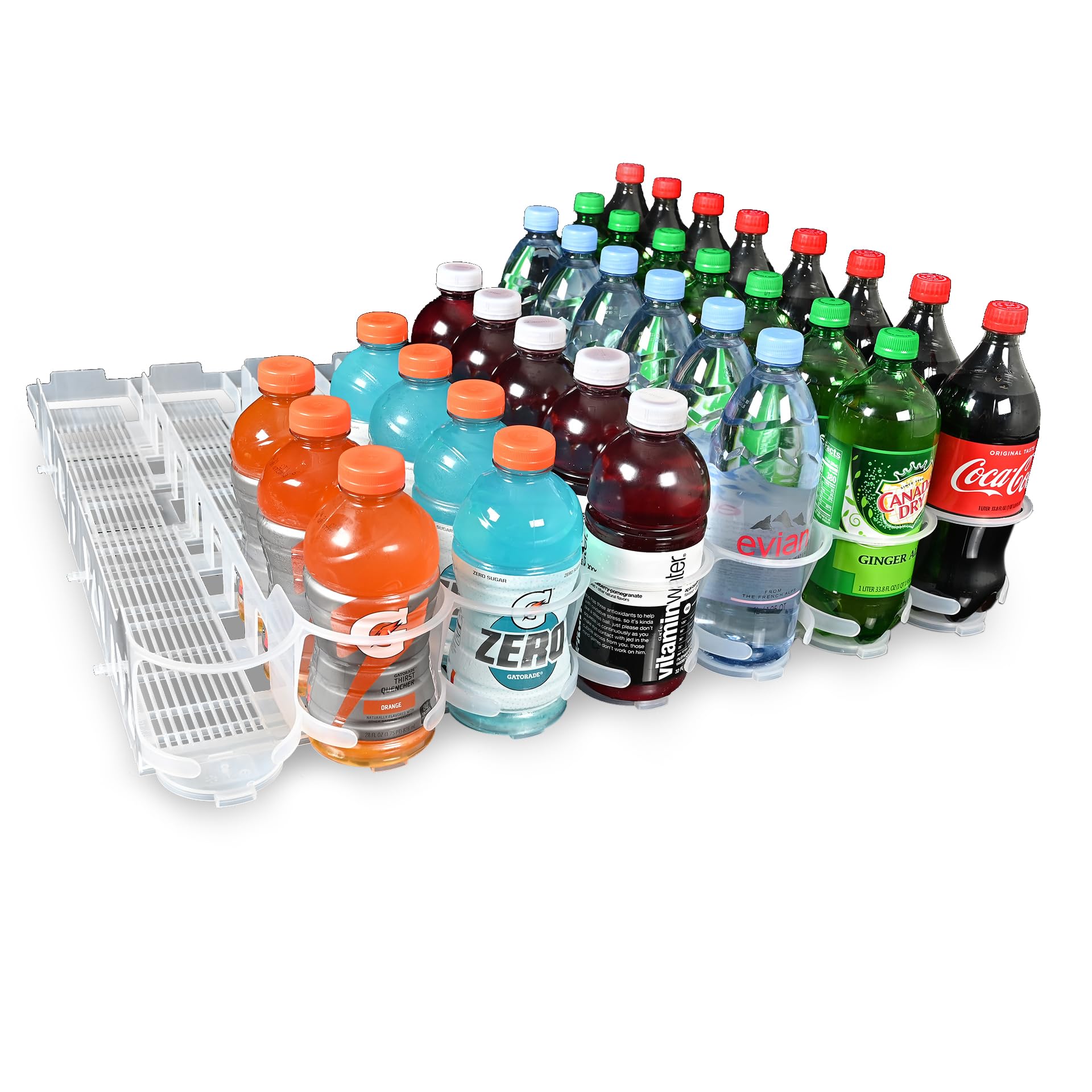 Visi-Slide 7-Wide Gravity-Fed Drink Organizer - Stackable Can & Bottle Storage for Refrigerator, Pantry, or Cabinet - Space-Saving Solution for Soda, Beer, Juice (6-Pack) - Perfect for Home, Office, or Party Use