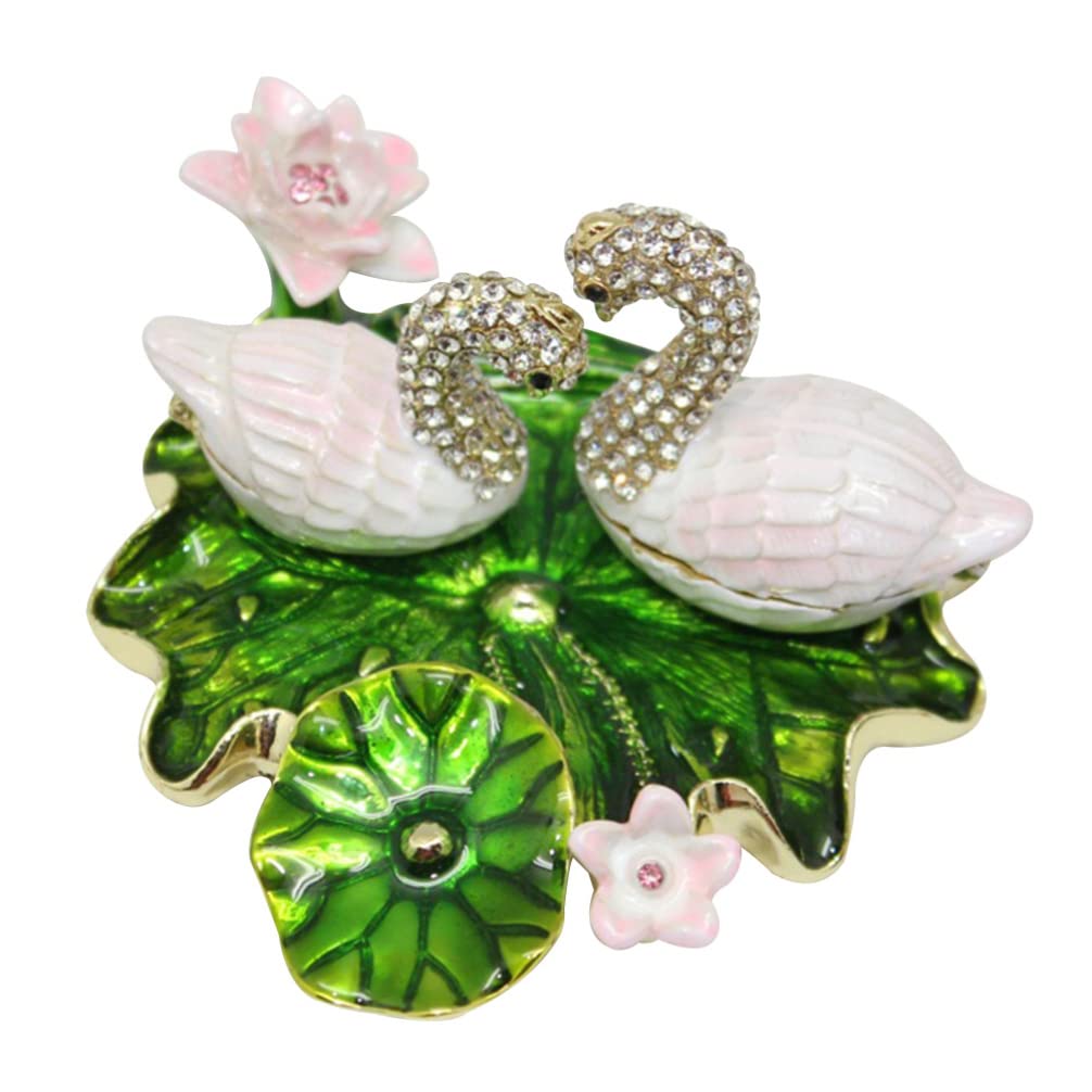 Beavorty Crystal Swan Trinket Box - Hand-Painted Hinged Jewelry Box with Lotus Leaf Dish, Collectible Ring & Earrings Holder for Women, Girls Birthday Gift | Perfect for Home Decor, Dresser Organizer & Gift Giving