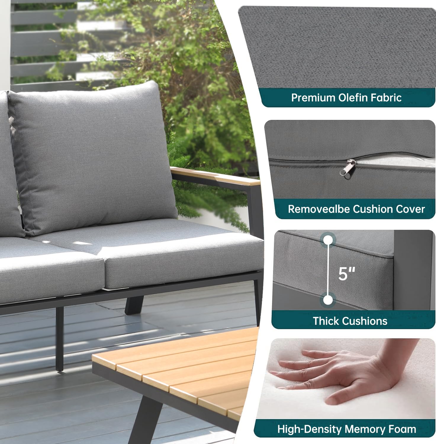 4-Piece Patio Furniture Set - Aluminum Outdoor Conversation Set with Cushions, Deck Lounge Sofa & Coffee Table for Garden, Porch, Backyard - Perfect for Relaxing, Entertaining & Outdoor Gatherings (Includes Loveseat)