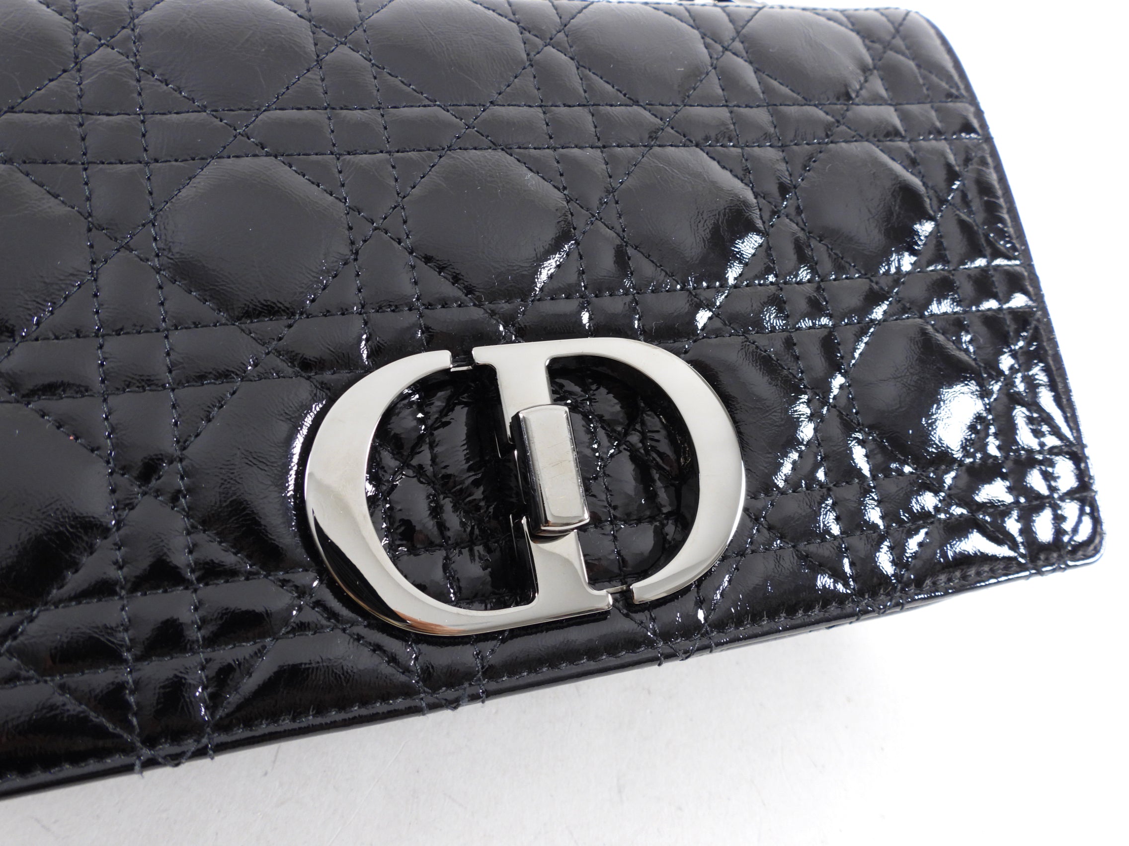 Christian Dior Black Patent Leather Caro Medium Cannage Flap Bag - Luxury Designer Handbag for Women, Perfect for Evening Events & Special Occasions