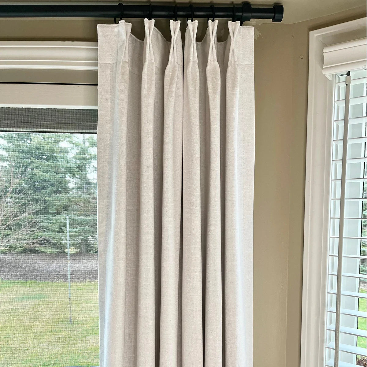 Pinch Pleated Blackout Curtains - 100% Linen Custom Drapes in Grey & Beige | Modern Thermal Insulated Window Treatments for Living Room & Bedroom