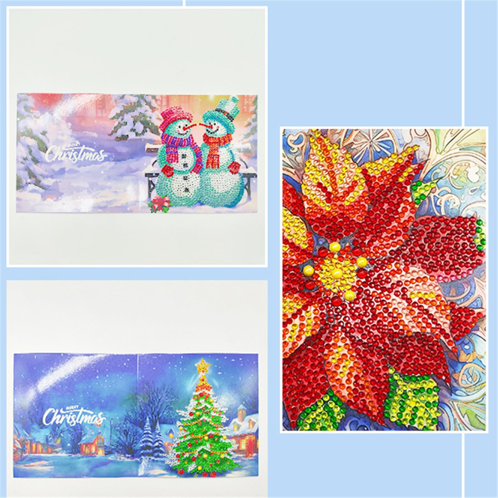 Diamond Art Christmas Cards - 3D Diamond Painting Holiday Greeting Cards for Gifting (8 Pack) - Perfect for Christmas Decorations, Holiday Greetings & DIY Craft Projects