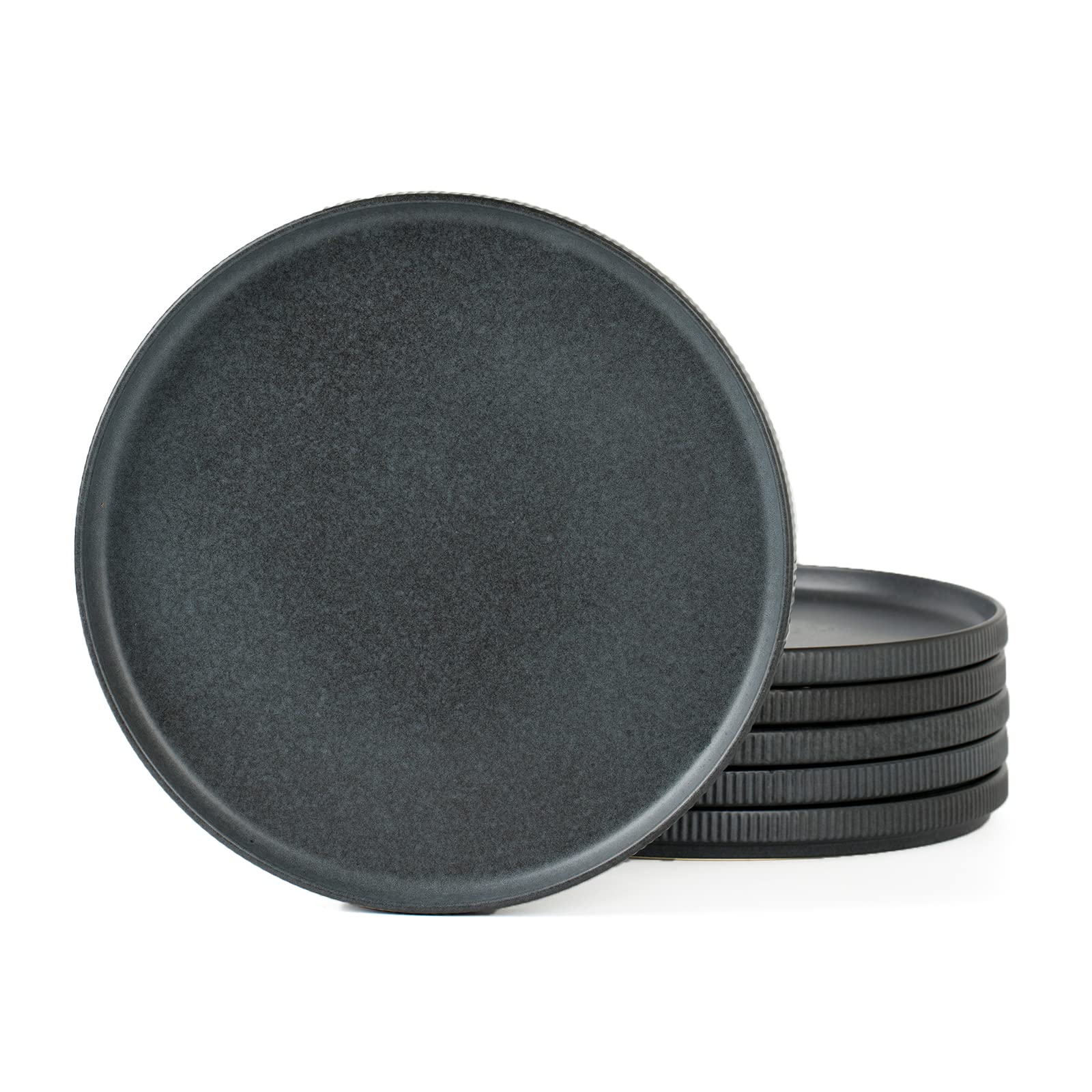 Famiware 8-Inch Star Salad Plates Set of 6 - Premium Stoneware Dinnerware for Dessert, Appetizers & Small Meals - Matte Dark Charcoal Fully Glazed Plates - Perfect for Dinner Parties, Holiday Gatherings & Restaurant Use