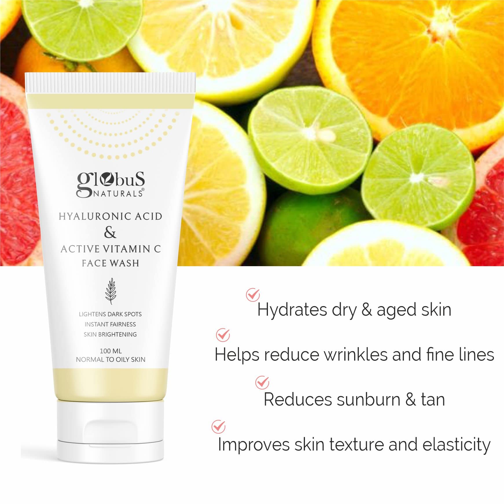 Globus Naturals Vitamin C & Hyaluronic Acid Anti-Aging Face Care Set - Brightening Facial Wash, Moisturizing Cream & Exfoliating Scrub (3-Piece Skincare Routine for Glowing Skin) - Perfect for Morning & Night Use, Travel-Friendly Skincare Kit