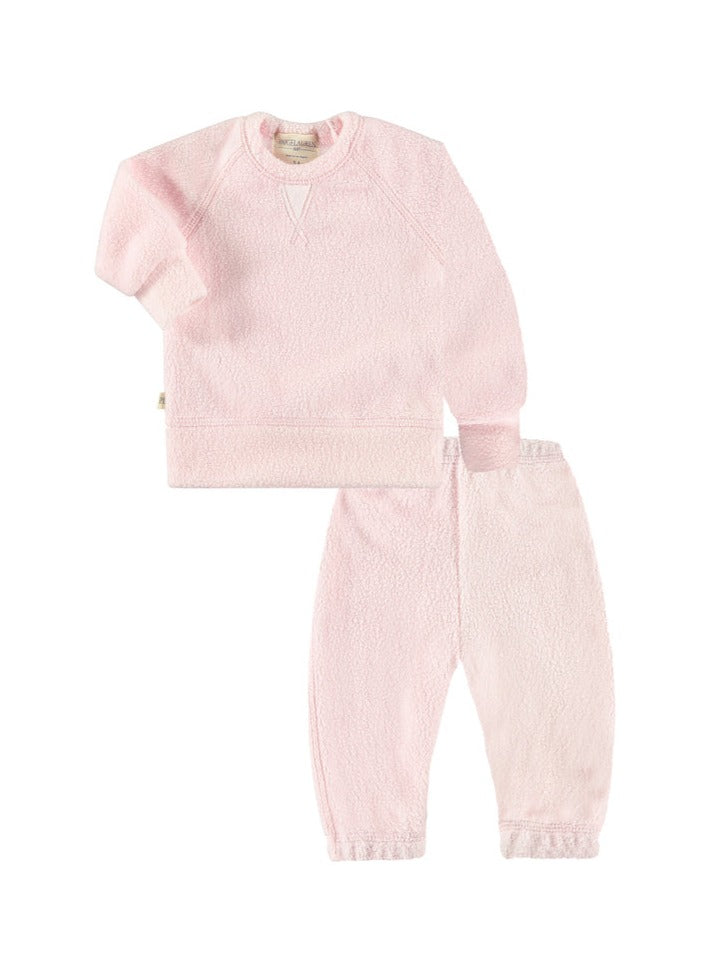 Cozy Light Pink Sweatshirt & Sweatpant Loungewear Set for Women - Soft Casual Outfit for Home, Yoga & Relaxation
